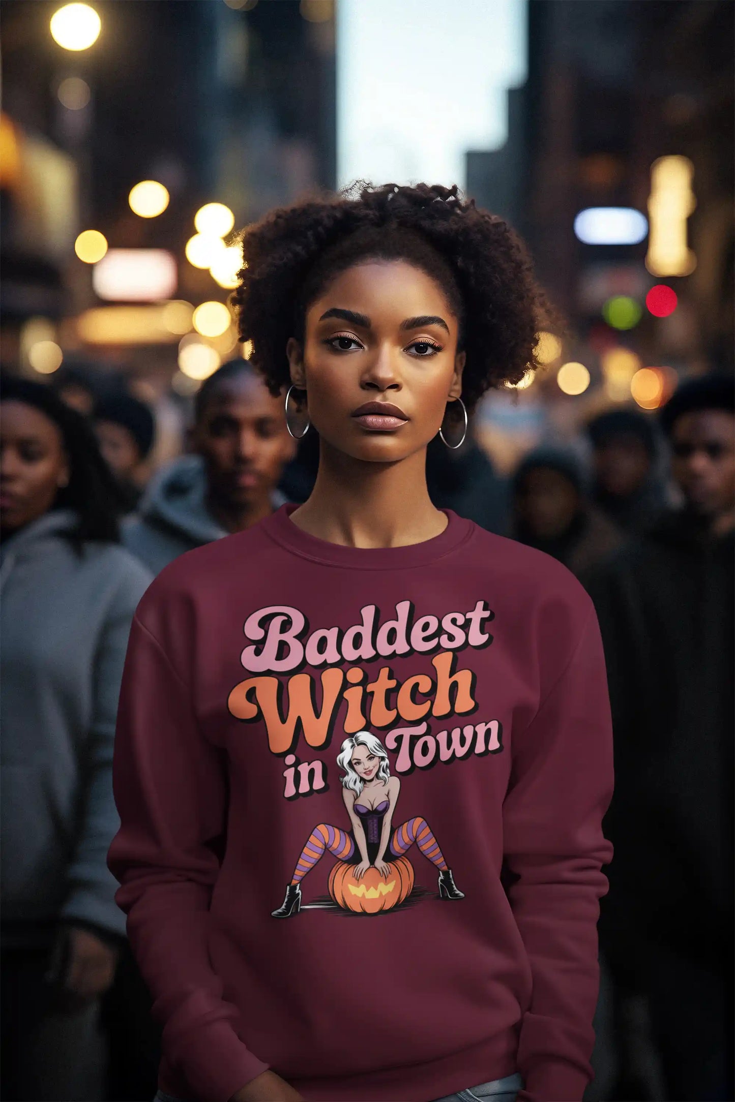 Baddest Witch in Town Retro Halloween Bella+Canvas 3501 Sweatshirt – Spooky Cute Fall Outfit