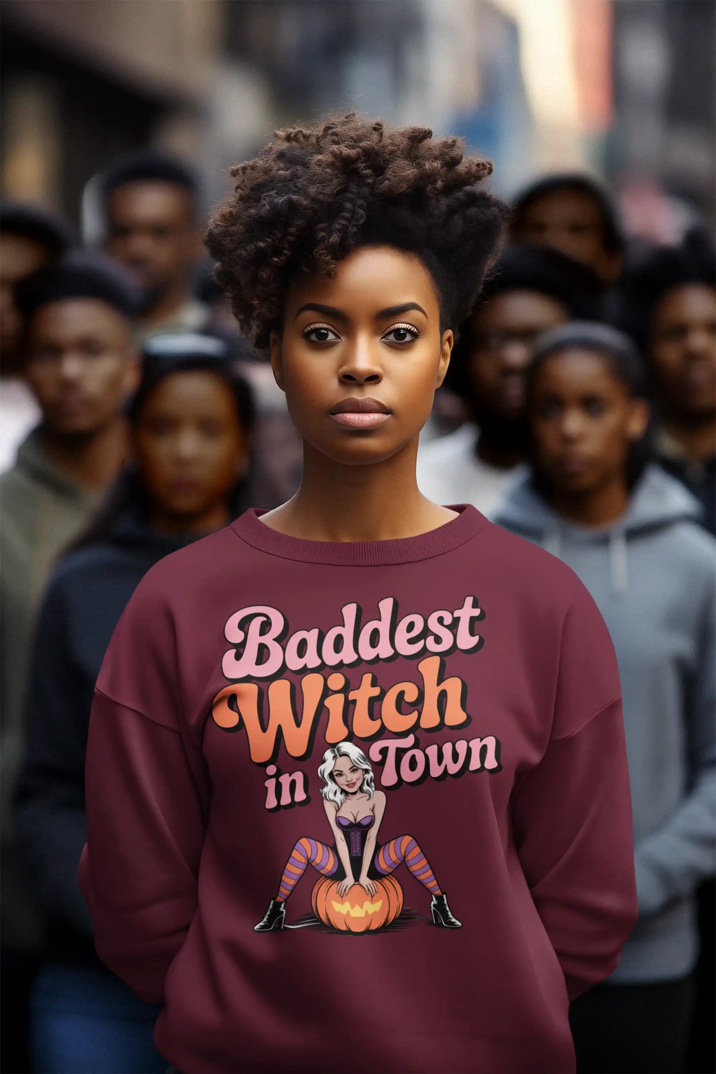 Baddest Witch in Town Retro Halloween Bella+Canvas 3501 Sweatshirt – Spooky Cute Fall Outfit