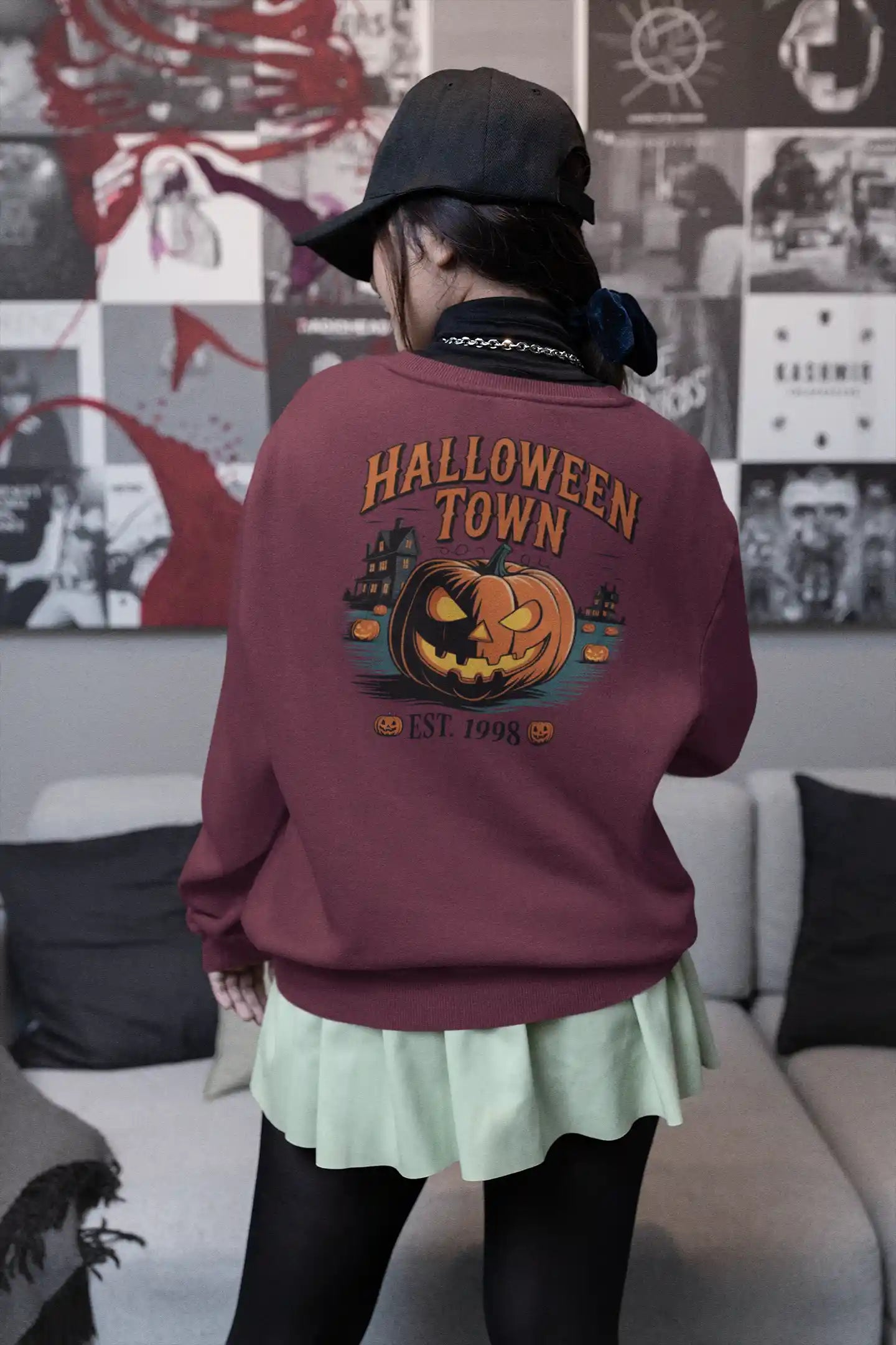 Halloween Town Sweatshirt – Vintage Pumpkin Graphic – Bella Canvas 3501 – Halloween Crewneck – Spooky Season Shirt – Unisex S-3XL
