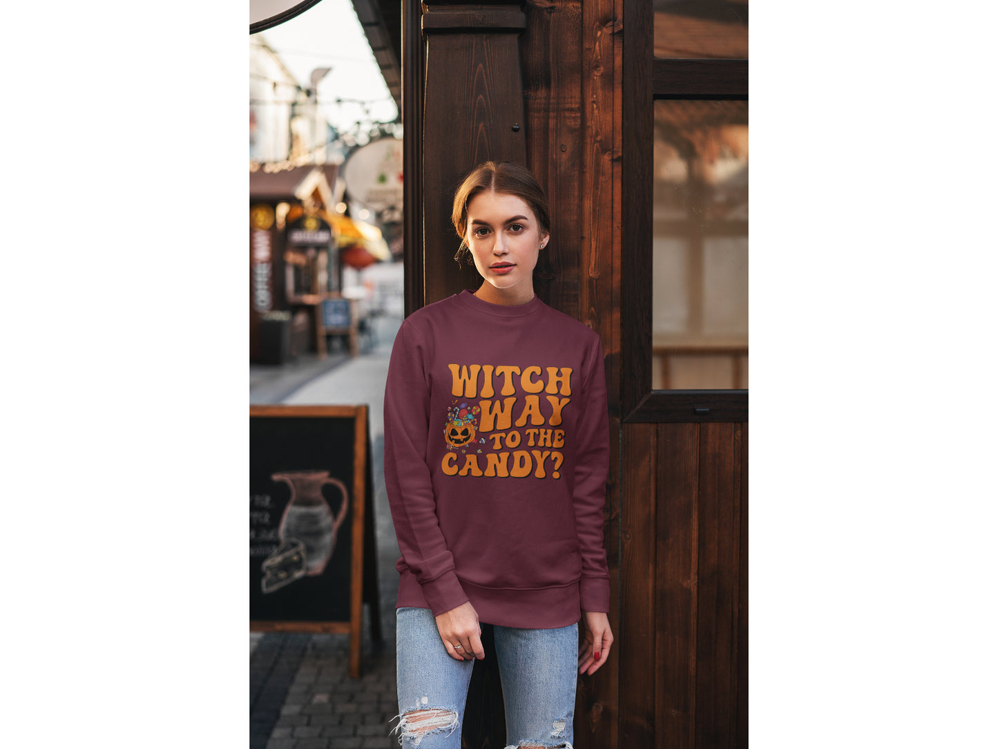 Witch Way to the Candy Halloween Sweatshirt – Bella+Canvas 3501 Unisex Pullover – Spooky Funny Fall Sweater (S–3XL, Multiple Colors)