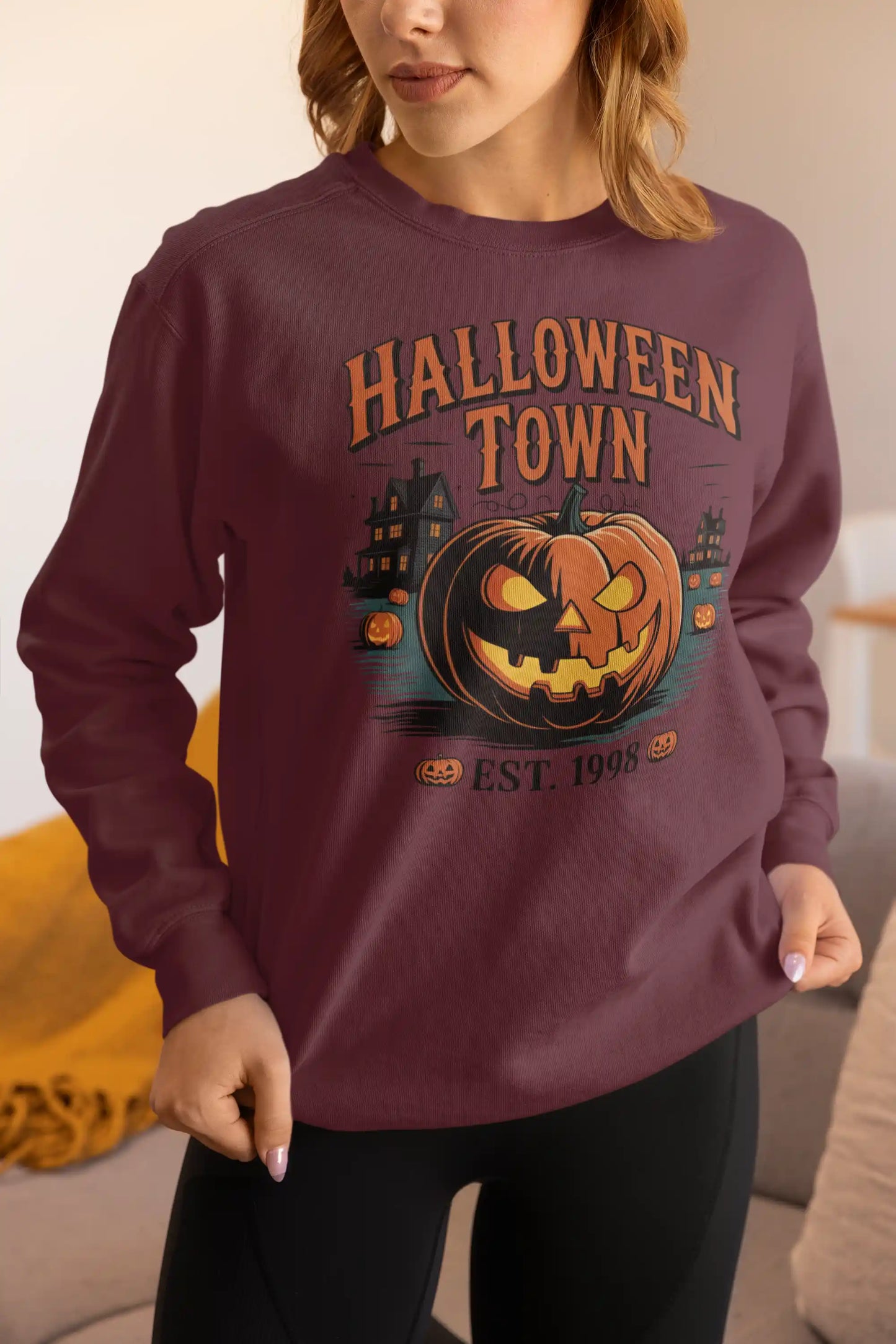Halloween Town Sweatshirt – Vintage Pumpkin Graphic – Bella Canvas 3501 – Halloween Crewneck – Spooky Season Shirt – Unisex S-3XL