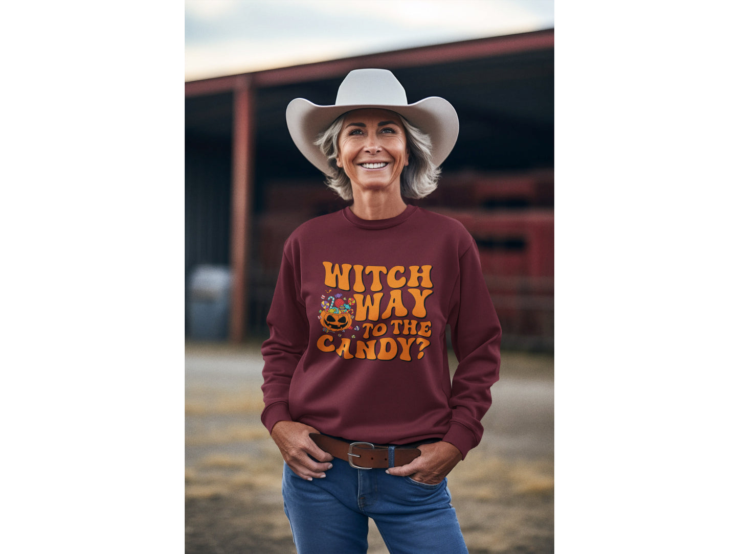Witch Way to the Candy Halloween Sweatshirt – Bella+Canvas 3501 Unisex Pullover – Spooky Funny Fall Sweater (S–3XL, Multiple Colors)