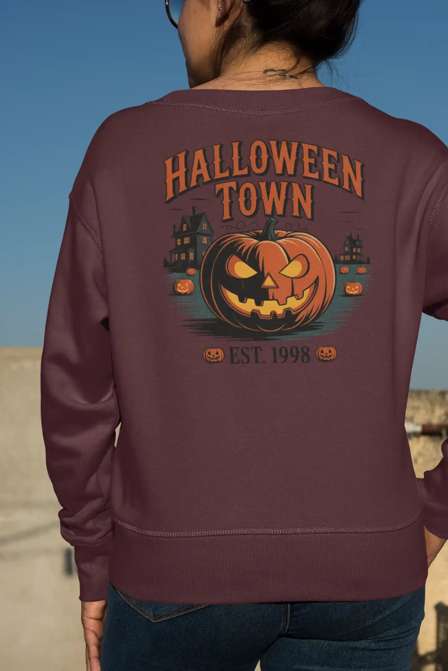 Halloween Town Sweatshirt – Vintage Pumpkin Graphic – Bella Canvas 3501 – Halloween Crewneck – Spooky Season Shirt – Unisex S-3XL