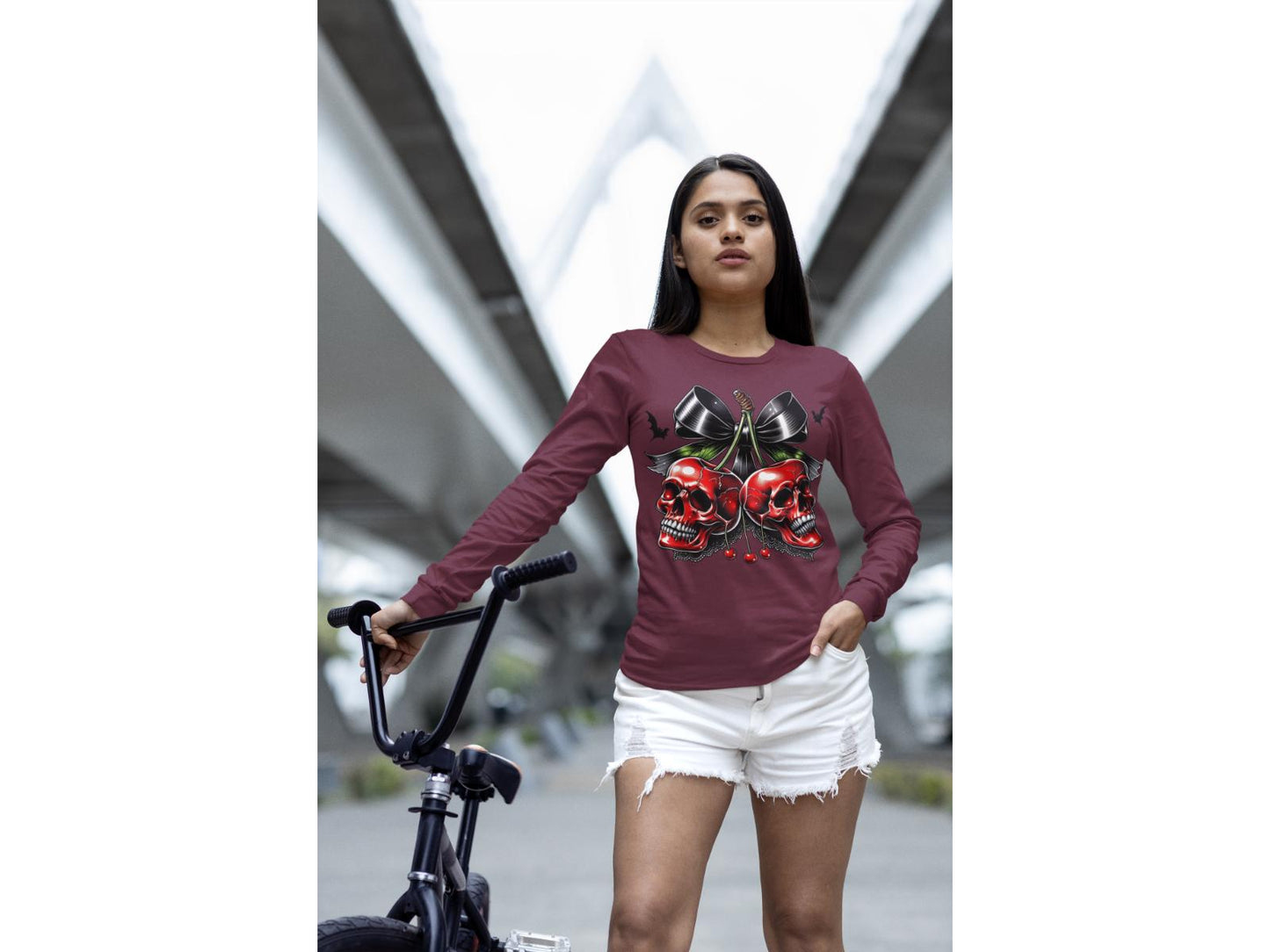 Spooky Cherry Halloween Bow Sweatshirt – Cute & Creepy Fall Vibes