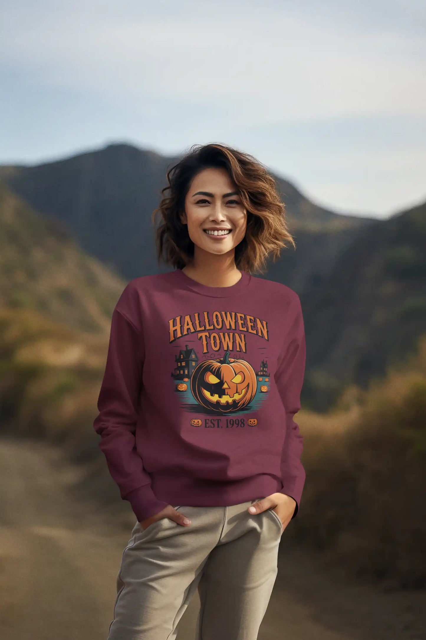 Halloween Town Sweatshirt – Vintage Pumpkin Graphic – Bella Canvas 3501 – Halloween Crewneck – Spooky Season Shirt – Unisex S-3XL