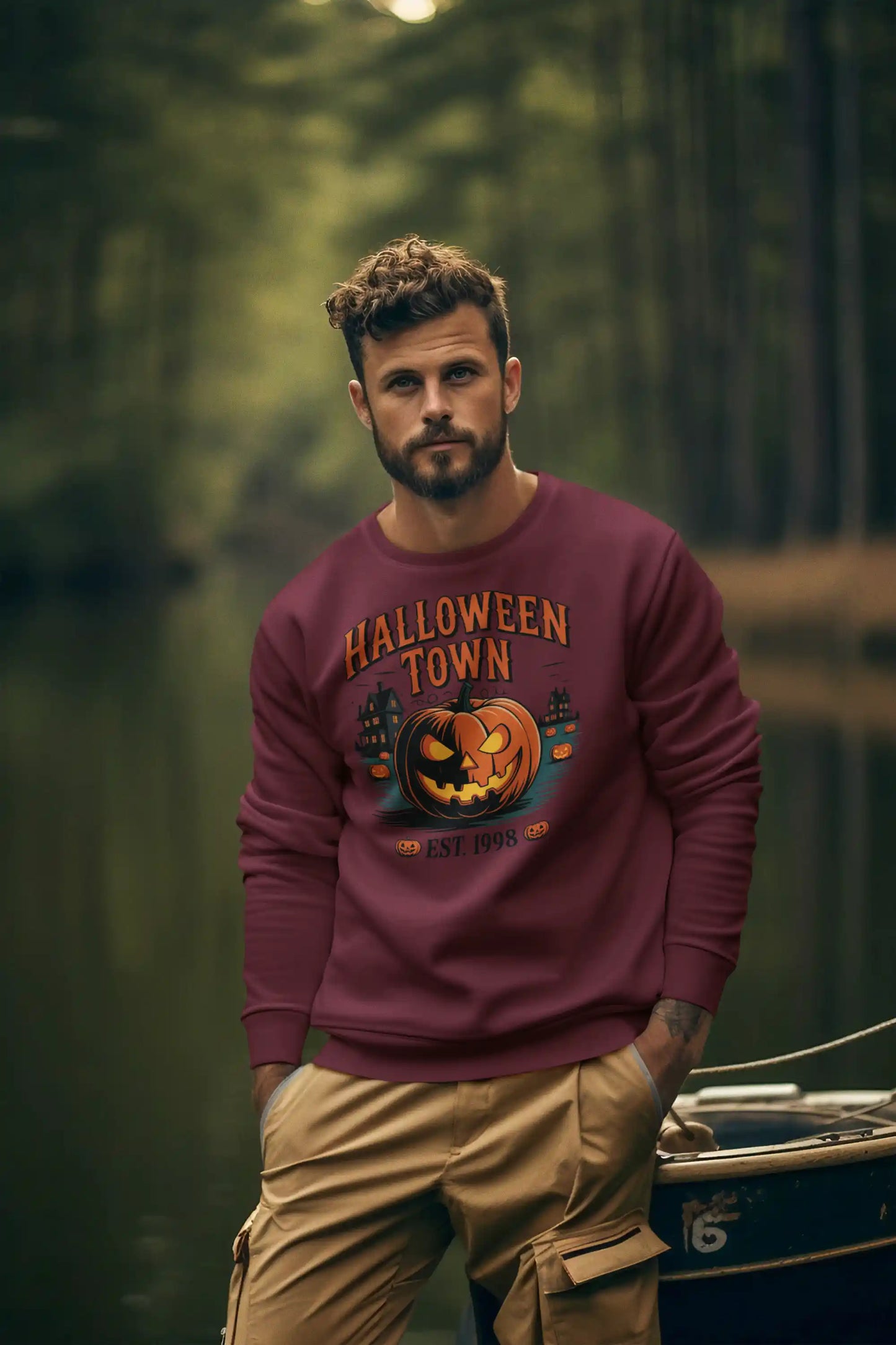 Halloween Town Sweatshirt – Vintage Pumpkin Graphic – Bella Canvas 3501 – Halloween Crewneck – Spooky Season Shirt – Unisex S-3XL