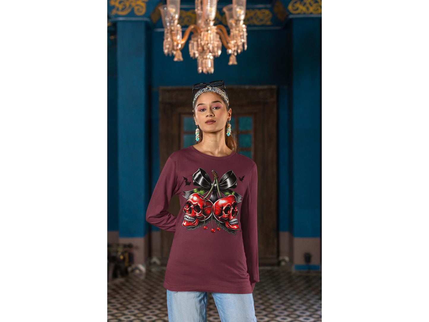 Spooky Cherry Halloween Bow Sweatshirt – Cute & Creepy Fall Vibes