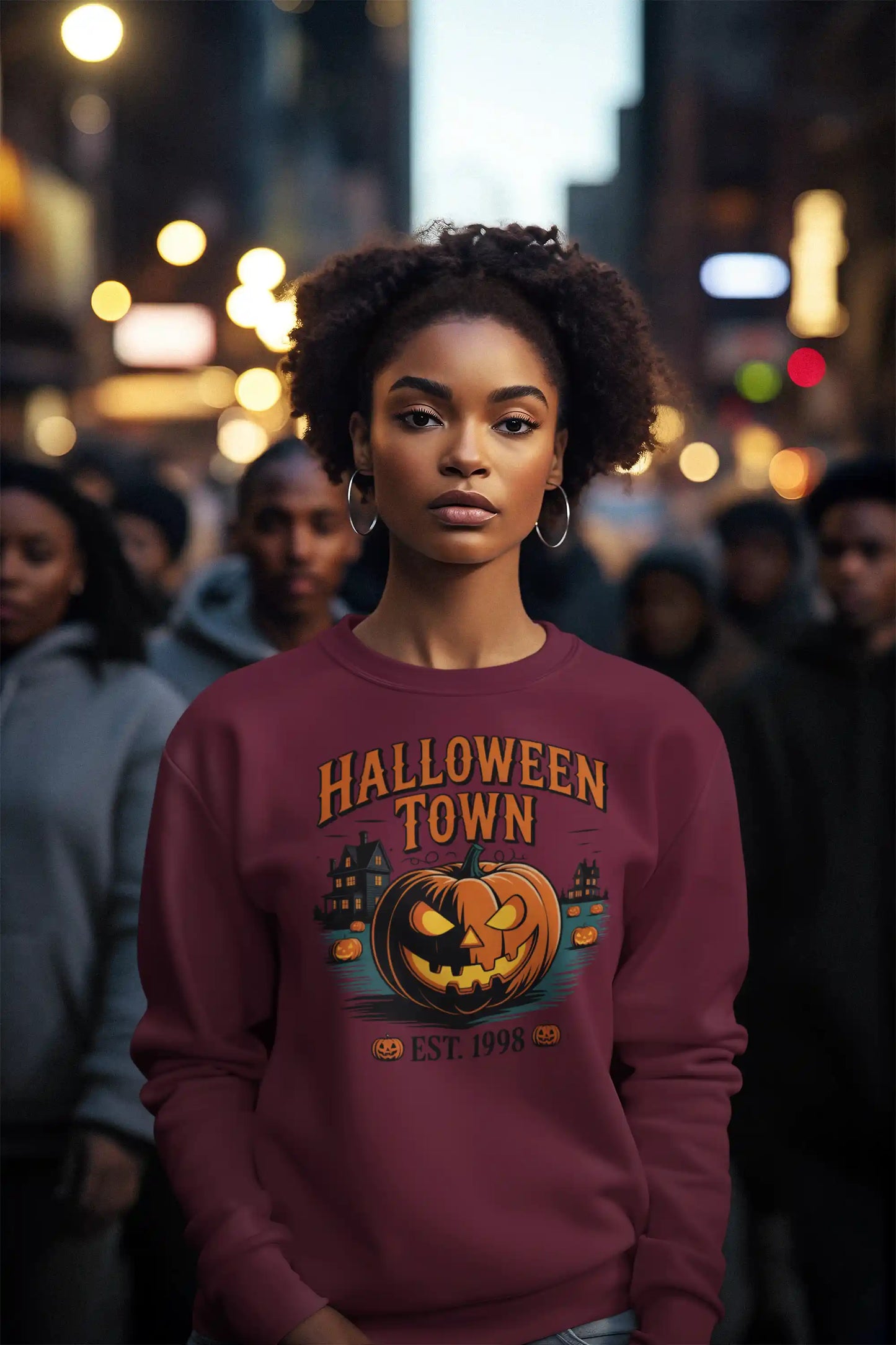 Halloween Town Sweatshirt – Vintage Pumpkin Graphic – Bella Canvas 3501 – Halloween Crewneck – Spooky Season Shirt – Unisex S-3XL