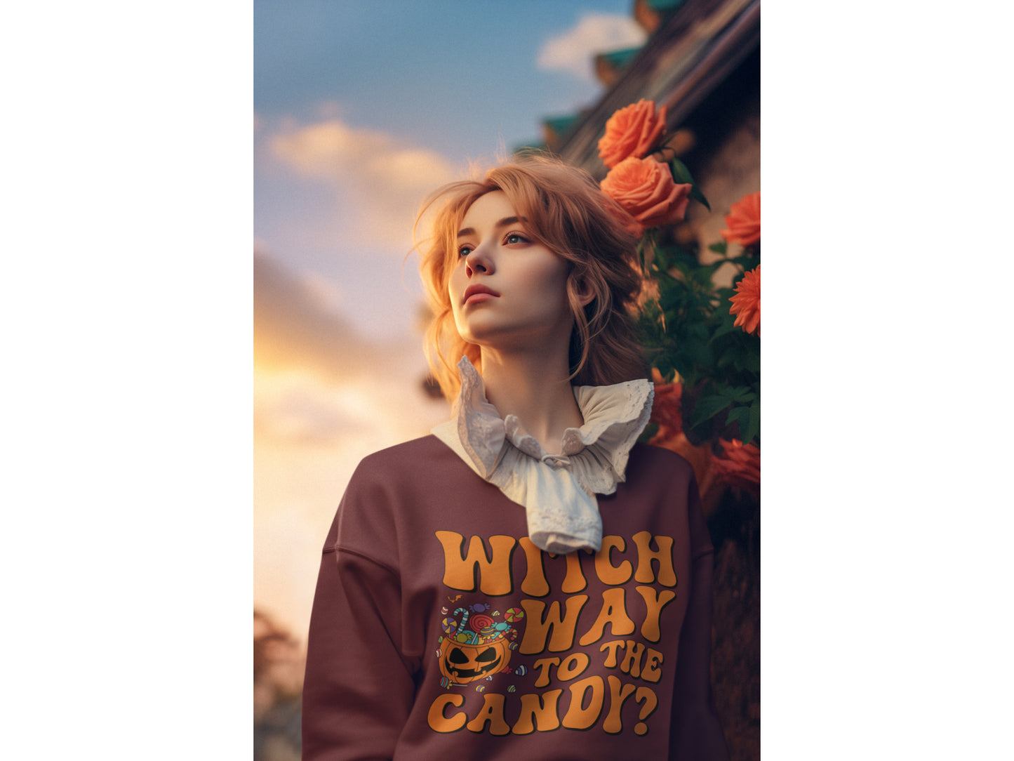 Witch Way to the Candy Halloween Sweatshirt – Bella+Canvas 3501 Unisex Pullover – Spooky Funny Fall Sweater (S–3XL, Multiple Colors)