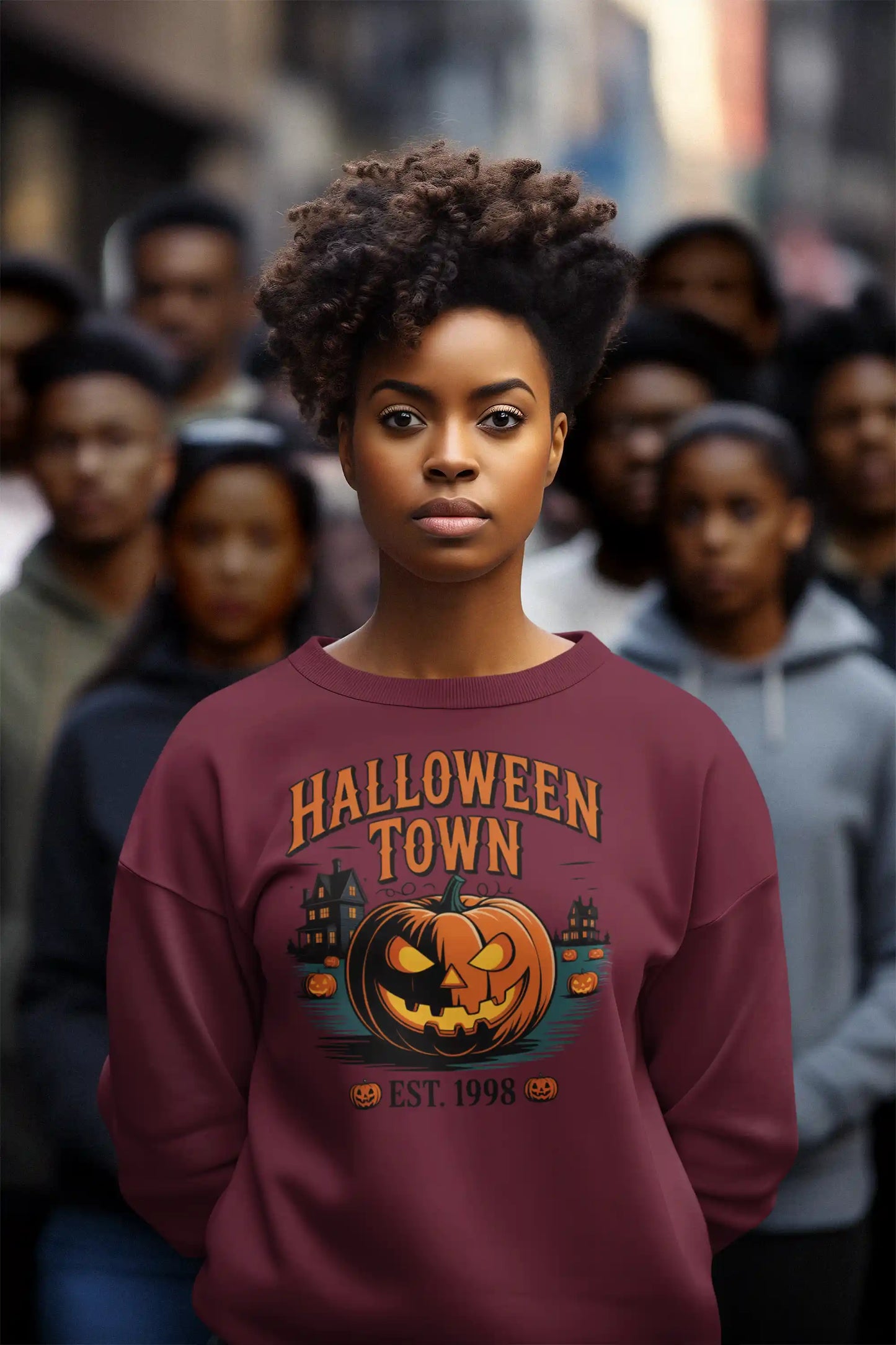 Halloween Town Sweatshirt – Vintage Pumpkin Graphic – Bella Canvas 3501 – Halloween Crewneck – Spooky Season Shirt – Unisex S-3XL