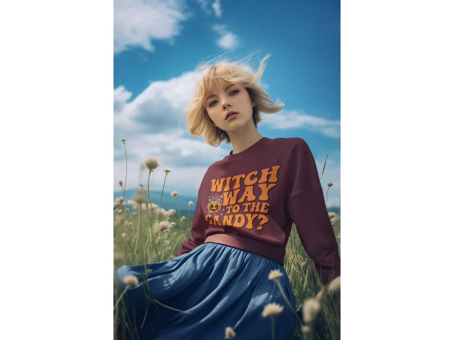 Witch Way to the Candy Halloween Sweatshirt – Bella+Canvas 3501 Unisex Pullover – Spooky Funny Fall Sweater (S–3XL, Multiple Colors)