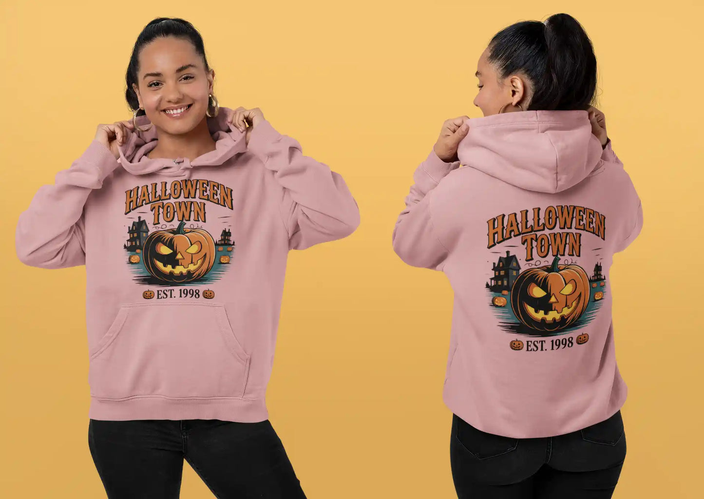 Halloween Town Hoodie – Vintage Pumpkin Graphic – Bella Canvas 3719 – Halloween Pullover – Spooky Season Hoodie – Unisex S-3XL