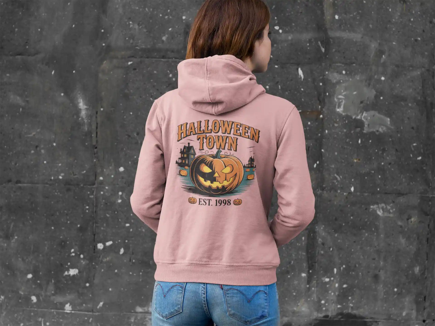 Halloween Town Hoodie – Vintage Pumpkin Graphic – Bella Canvas 3719 – Halloween Pullover – Spooky Season Hoodie – Unisex S-3XL