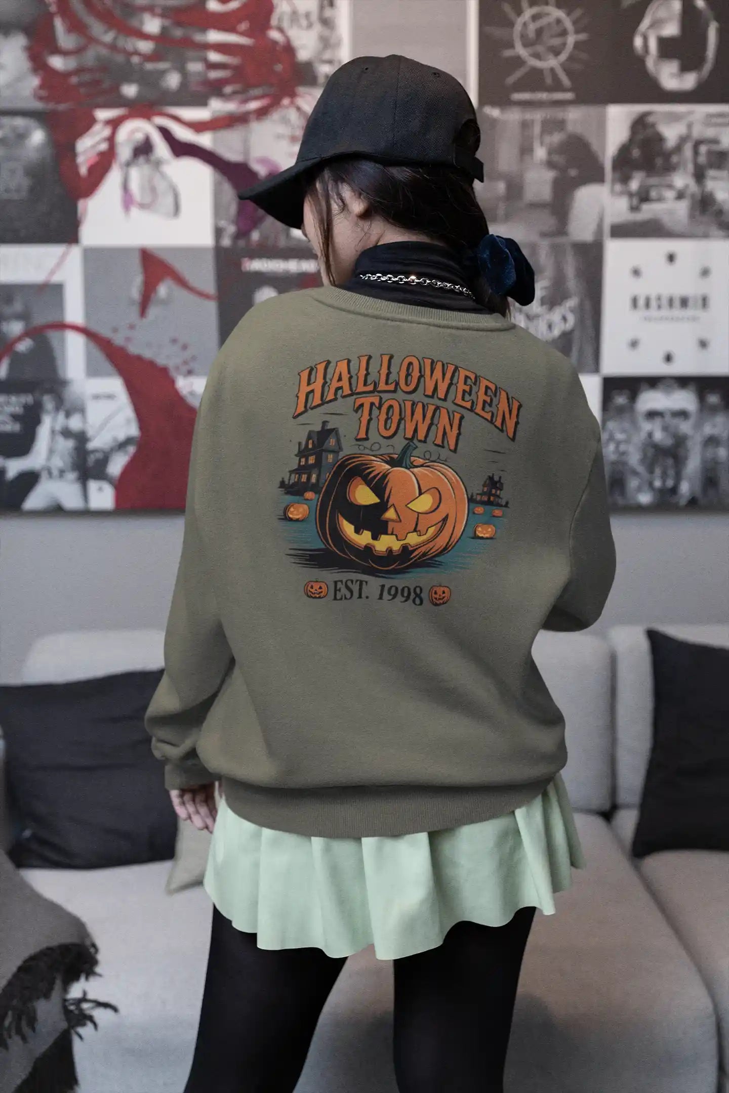 Halloween Town Sweatshirt – Vintage Pumpkin Graphic – Bella Canvas 3501 – Halloween Crewneck – Spooky Season Shirt – Unisex S-3XL