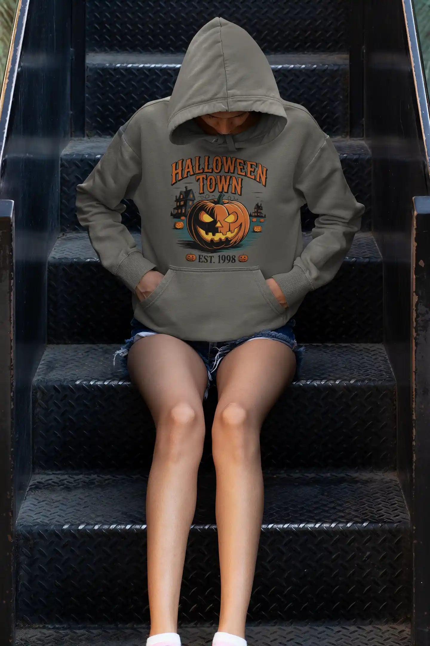 Halloween Town Hoodie – Vintage Pumpkin Graphic – Bella Canvas 3719 – Halloween Pullover – Spooky Season Hoodie – Unisex S-3XL