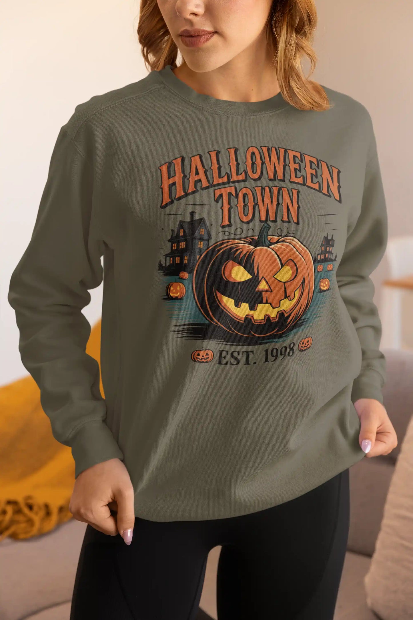 Halloween Town Sweatshirt – Vintage Pumpkin Graphic – Bella Canvas 3501 – Halloween Crewneck – Spooky Season Shirt – Unisex S-3XL