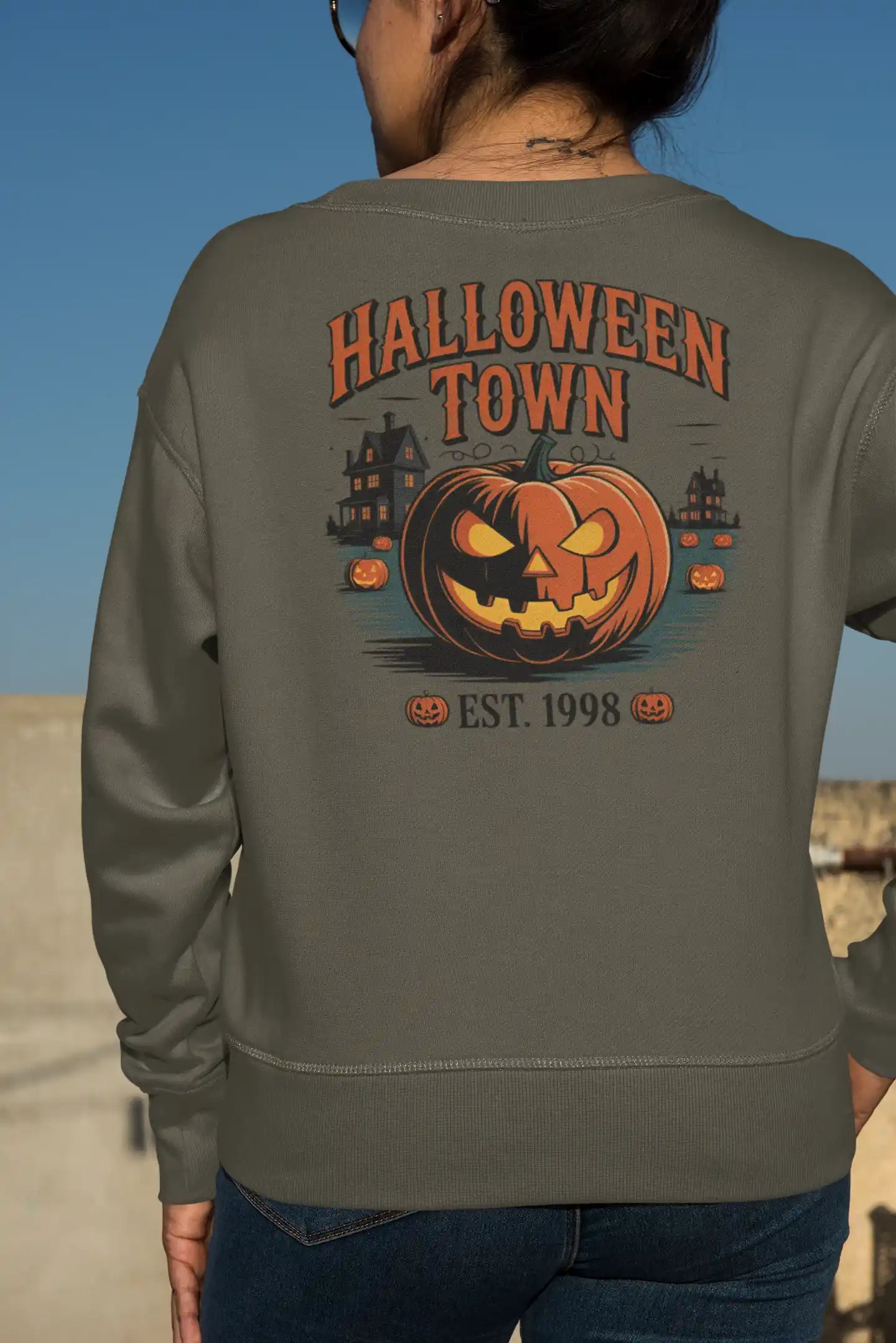 Halloween Town Sweatshirt – Vintage Pumpkin Graphic – Bella Canvas 3501 – Halloween Crewneck – Spooky Season Shirt – Unisex S-3XL