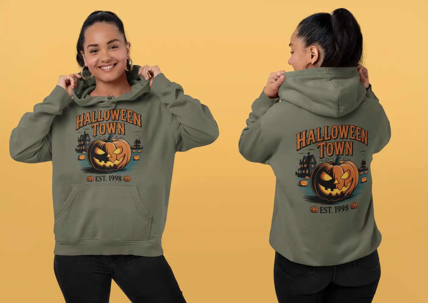 Halloween Town Hoodie – Vintage Pumpkin Graphic – Bella Canvas 3719 – Halloween Pullover – Spooky Season Hoodie – Unisex S-3XL