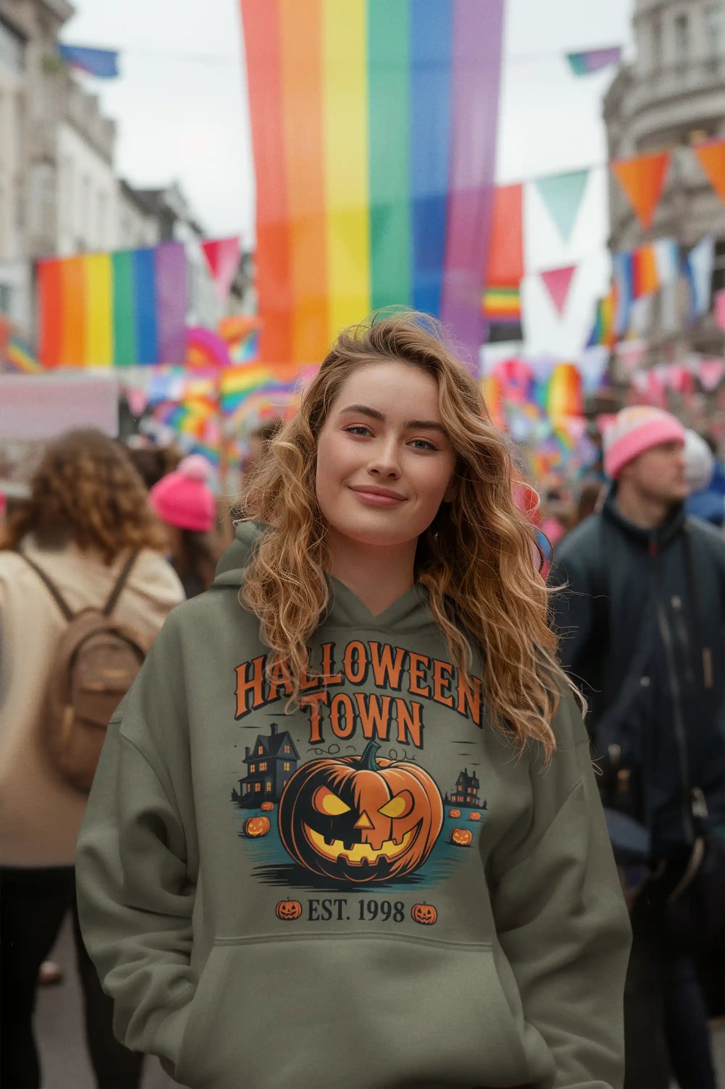 Halloween Town Hoodie – Vintage Pumpkin Graphic – Bella Canvas 3719 – Halloween Pullover – Spooky Season Hoodie – Unisex S-3XL