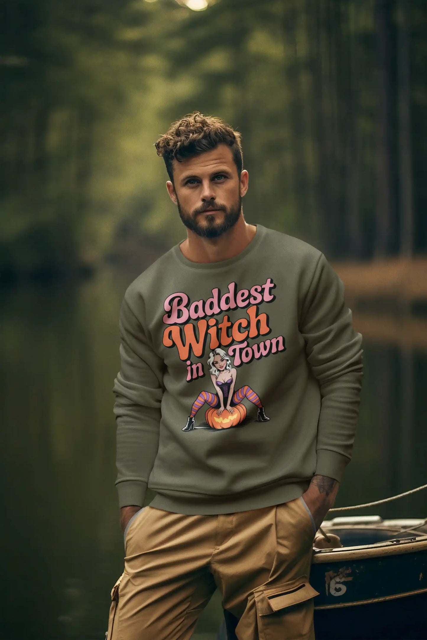 Baddest Witch in Town Retro Halloween Bella+Canvas 3501 Sweatshirt – Spooky Cute Fall Outfit