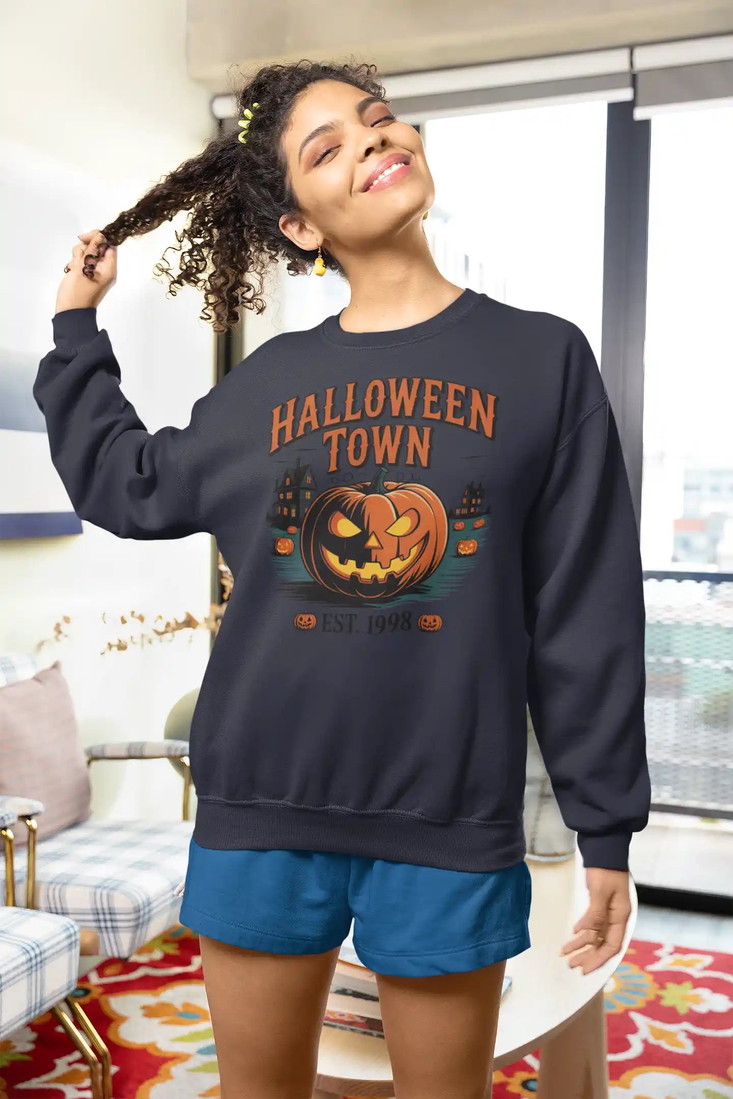 Halloween Town Sweatshirt – Vintage Pumpkin Graphic – Bella Canvas 3501 – Halloween Crewneck – Spooky Season Shirt – Unisex S-3XL
