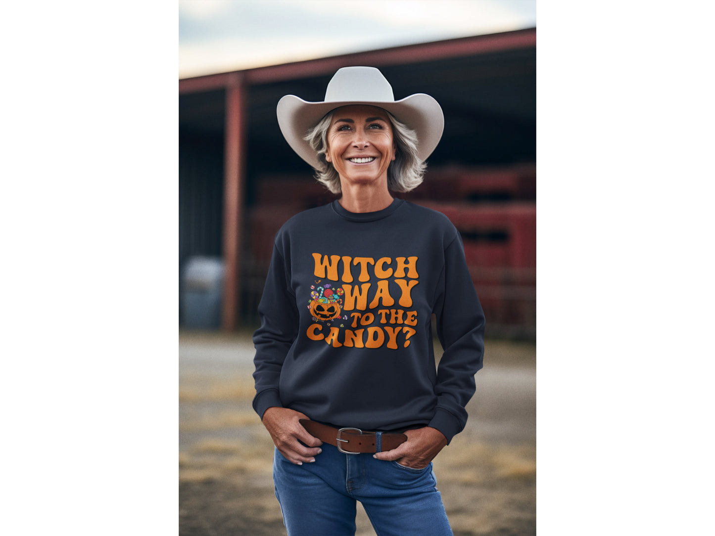 Witch Way to the Candy Halloween Sweatshirt – Bella+Canvas 3501 Unisex Pullover – Spooky Funny Fall Sweater (S–3XL, Multiple Colors)