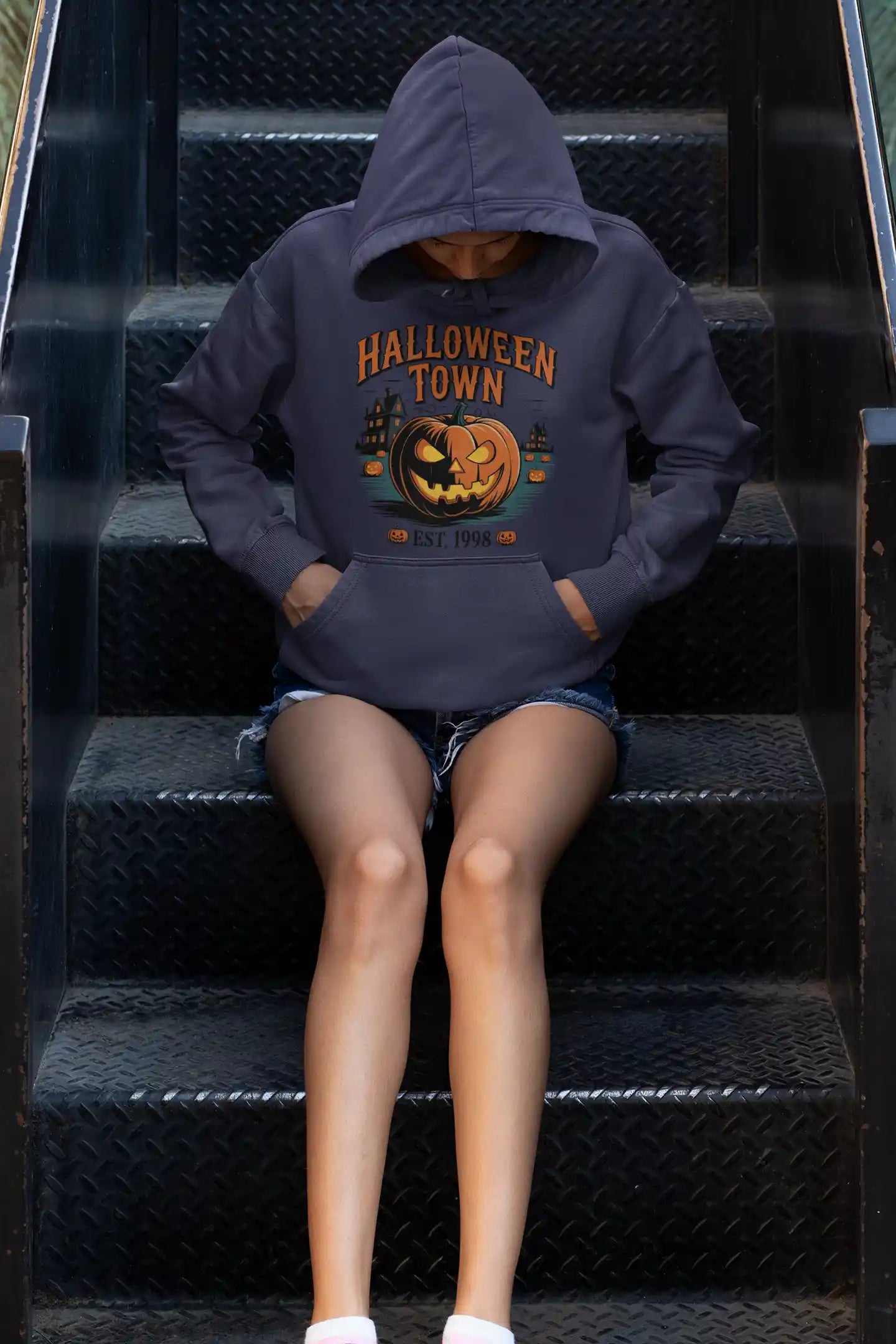 Halloween Town Hoodie – Vintage Pumpkin Graphic – Bella Canvas 3719 – Halloween Pullover – Spooky Season Hoodie – Unisex S-3XL