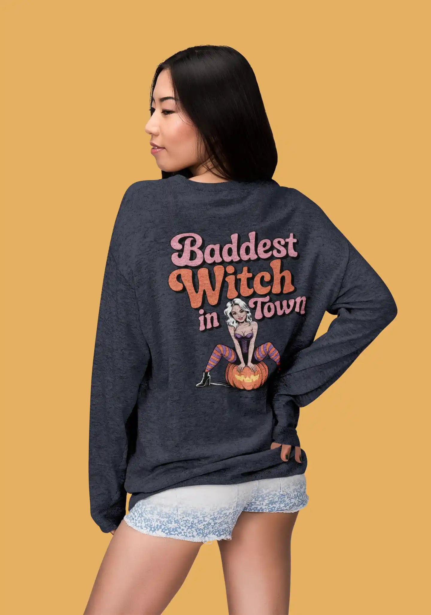 Baddest Witch in Town Retro Halloween Bella+Canvas 3501 Sweatshirt – Spooky Cute Fall Outfit