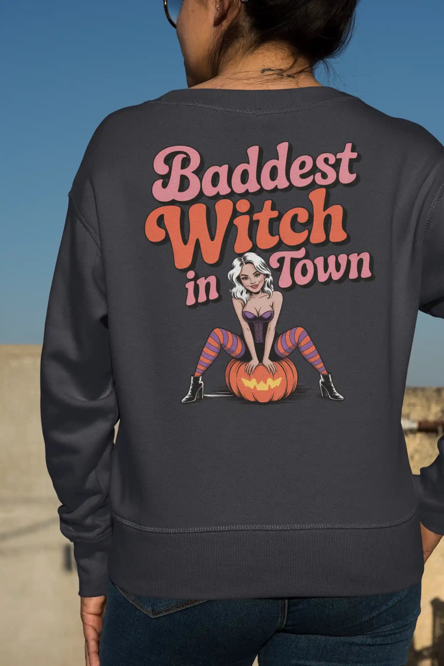 Baddest Witch in Town Retro Halloween Bella+Canvas 3501 Sweatshirt – Spooky Cute Fall Outfit