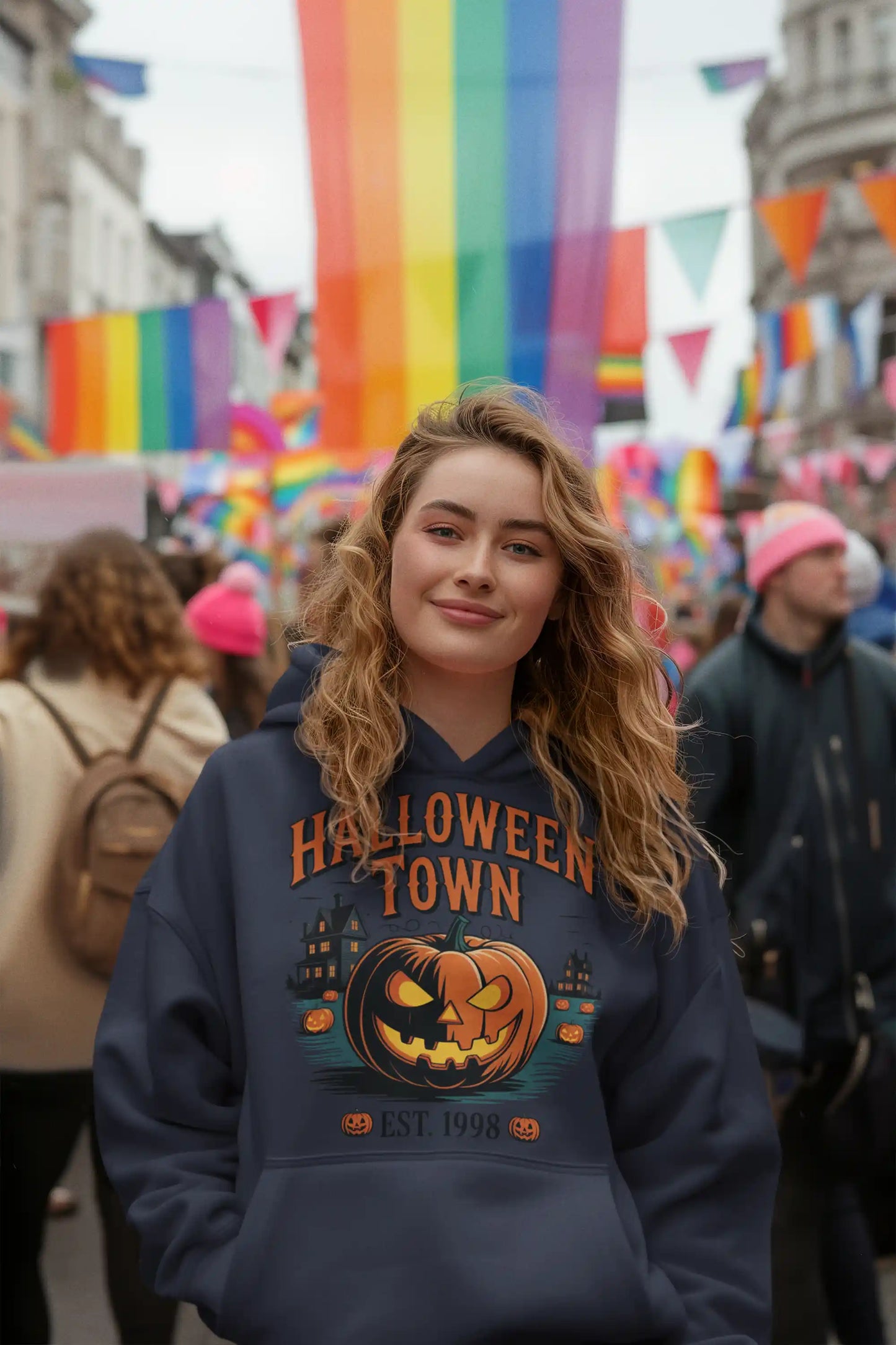 Halloween Town Hoodie – Vintage Pumpkin Graphic – Bella Canvas 3719 – Halloween Pullover – Spooky Season Hoodie – Unisex S-3XL