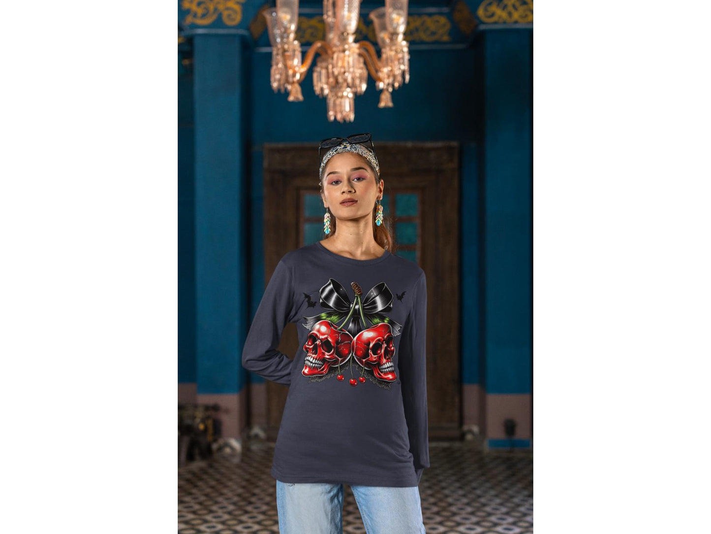 Spooky Cherry Halloween Bow Sweatshirt – Cute & Creepy Fall Vibes