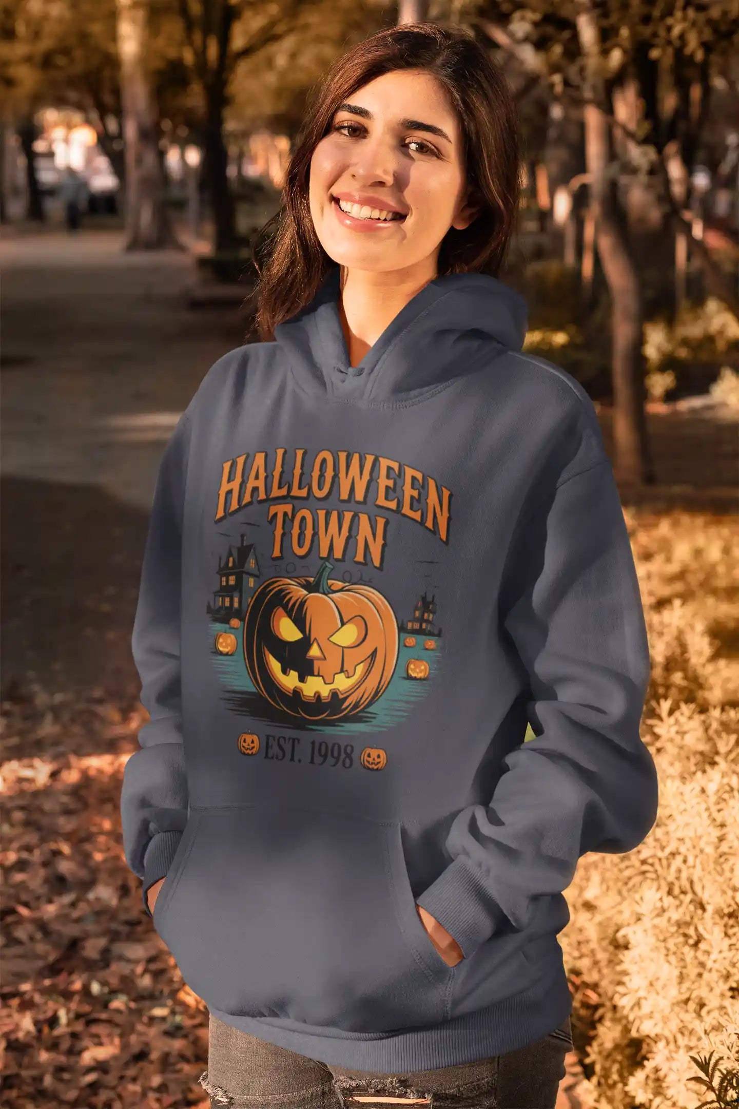 Halloween Town Hoodie – Vintage Pumpkin Graphic – Bella Canvas 3719 – Halloween Pullover – Spooky Season Hoodie – Unisex S-3XL