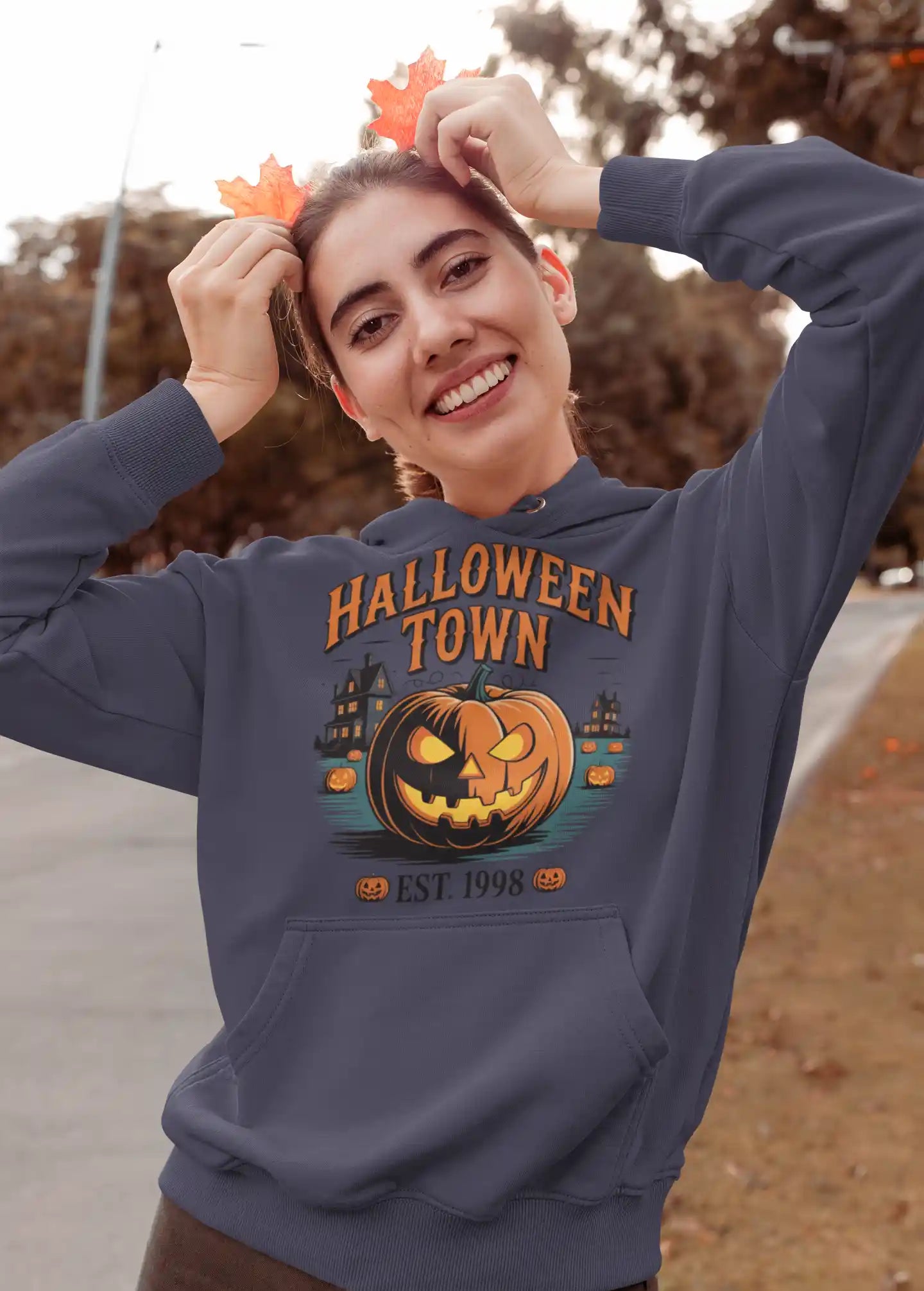 Halloween Town Hoodie – Vintage Pumpkin Graphic – Bella Canvas 3719 – Halloween Pullover – Spooky Season Hoodie – Unisex S-3XL