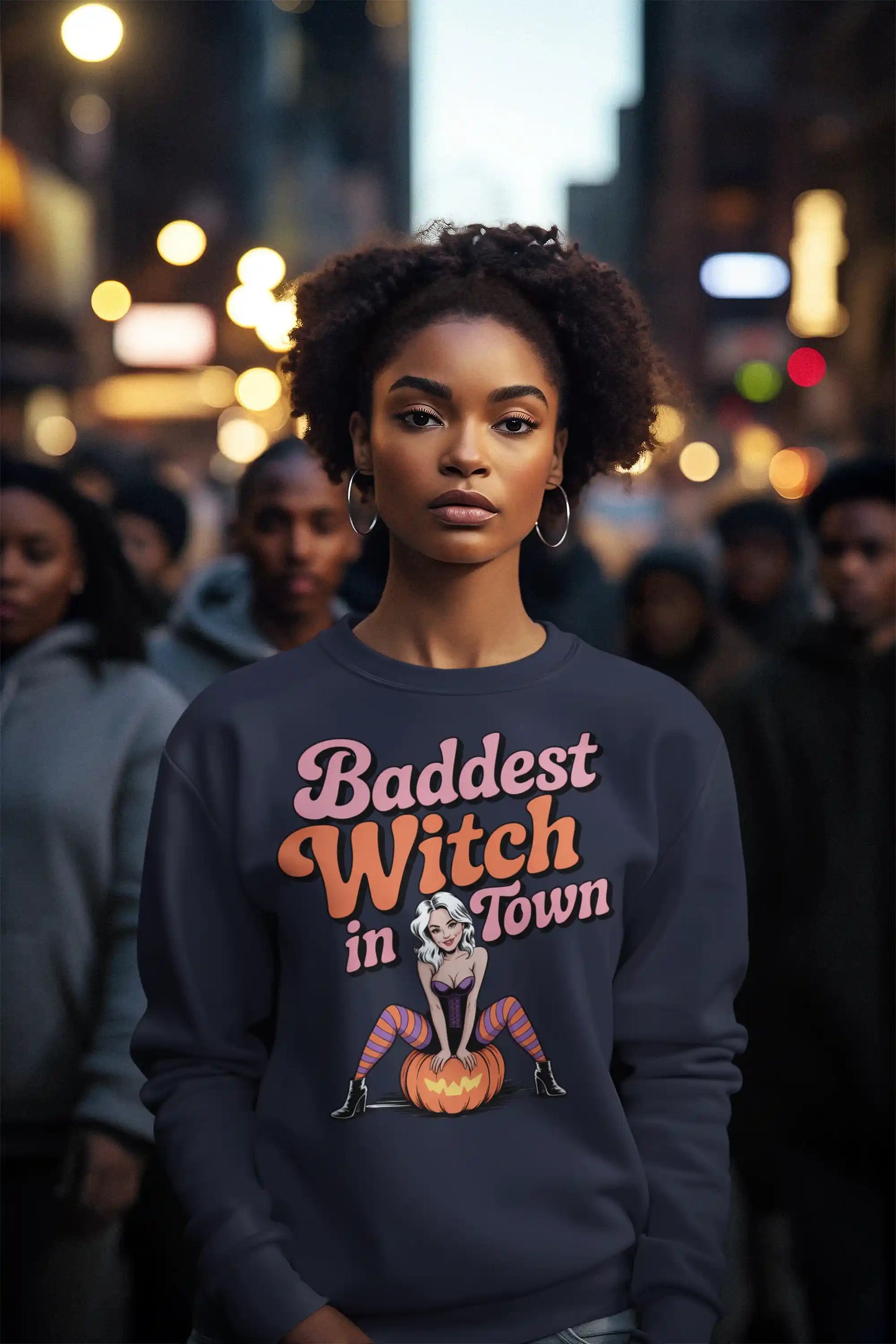 Baddest Witch in Town Retro Halloween Bella+Canvas 3501 Sweatshirt – Spooky Cute Fall Outfit