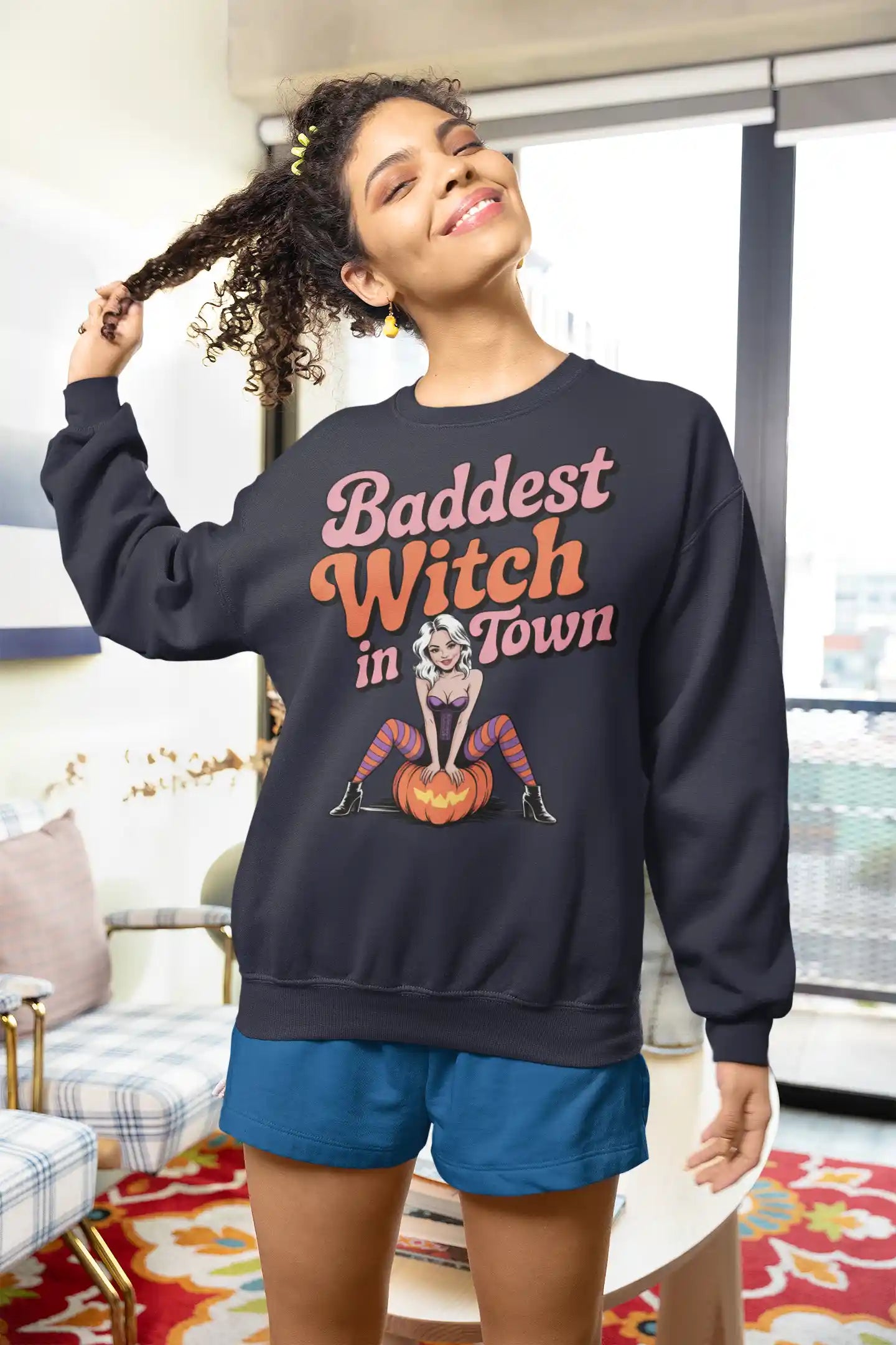 Baddest Witch in Town Retro Halloween Bella+Canvas 3501 Sweatshirt – Spooky Cute Fall Outfit
