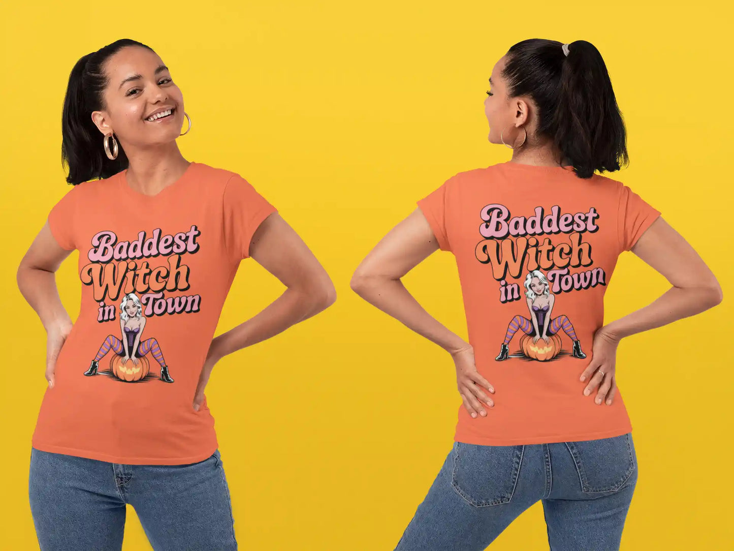 Baddest Witch in Town Retro Halloween Bella+Canvas 3001 T-Shirt – Spooky Cute Fall Tee