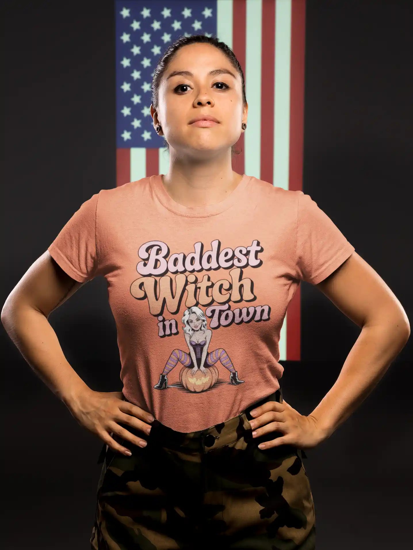 Baddest Witch in Town Retro Halloween Bella+Canvas 3001 T-Shirt – Spooky Cute Fall Tee