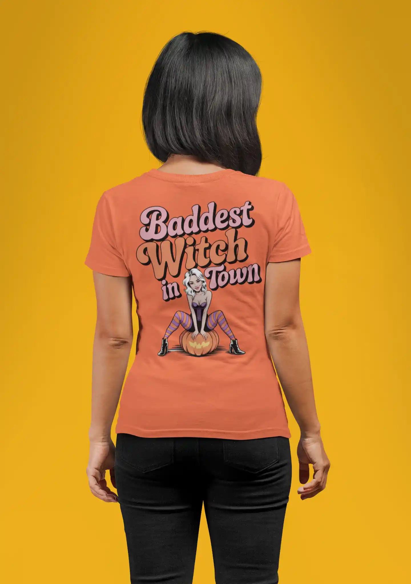 Baddest Witch in Town Retro Halloween Bella+Canvas 3001 T-Shirt – Spooky Cute Fall Tee