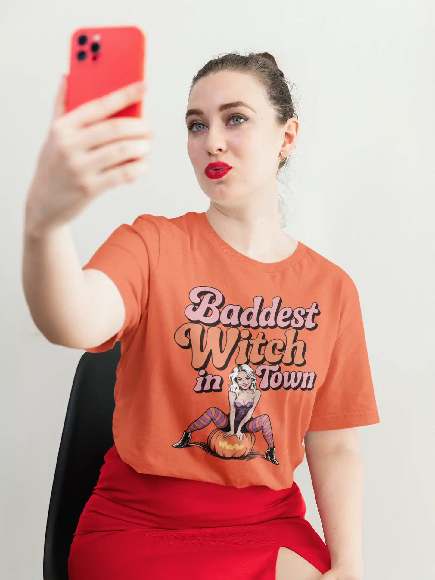 Baddest Witch in Town Retro Halloween Bella+Canvas 3001 T-Shirt – Spooky Cute Fall Tee