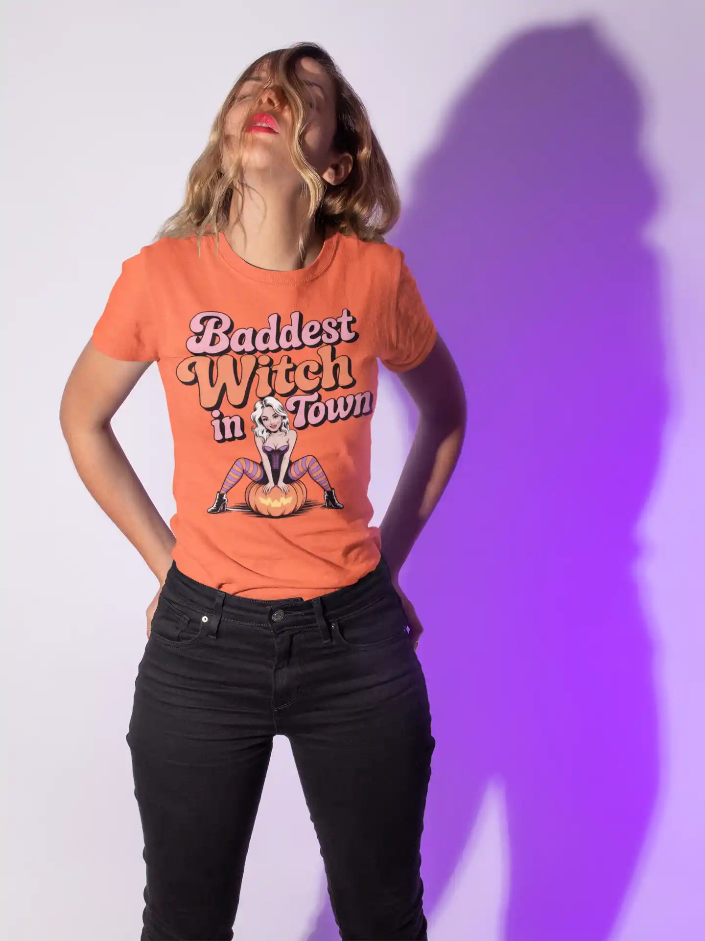 Baddest Witch in Town Retro Halloween Bella+Canvas 3001 T-Shirt – Spooky Cute Fall Tee
