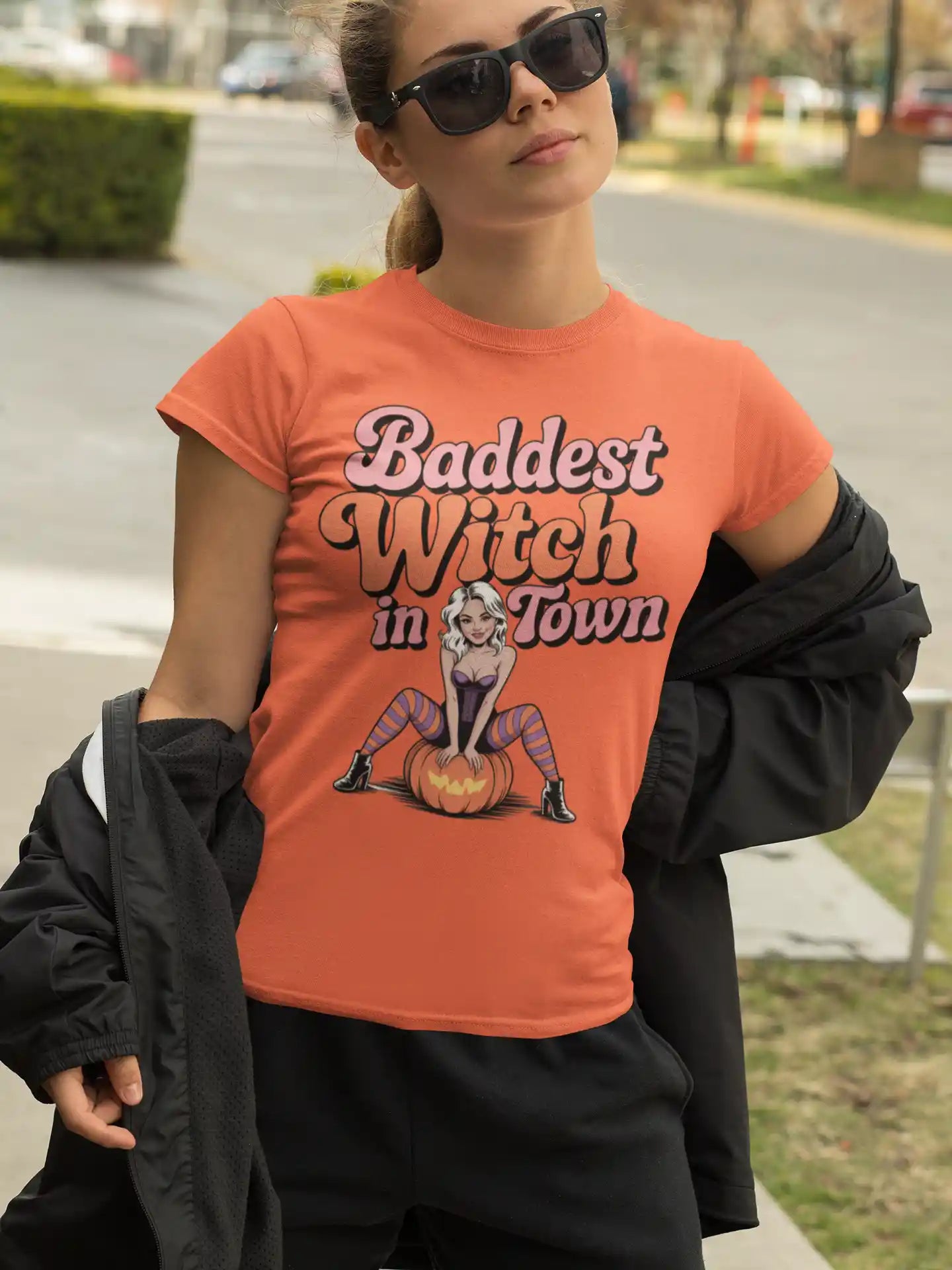 Baddest Witch in Town Retro Halloween Bella+Canvas 3001 T-Shirt – Spooky Cute Fall Tee