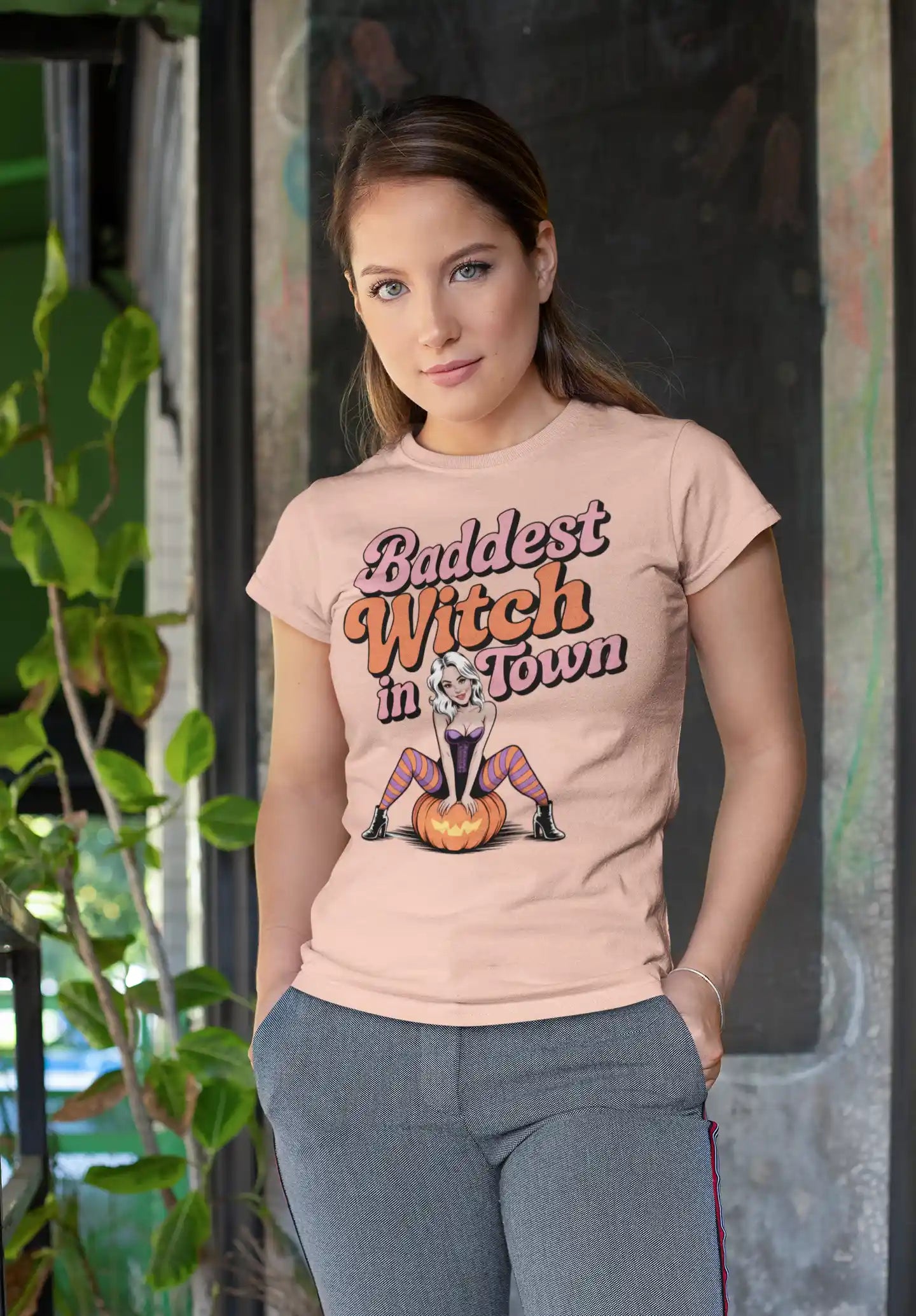 Baddest Witch in Town Retro Halloween Bella+Canvas 3001 T-Shirt – Spooky Cute Fall Tee