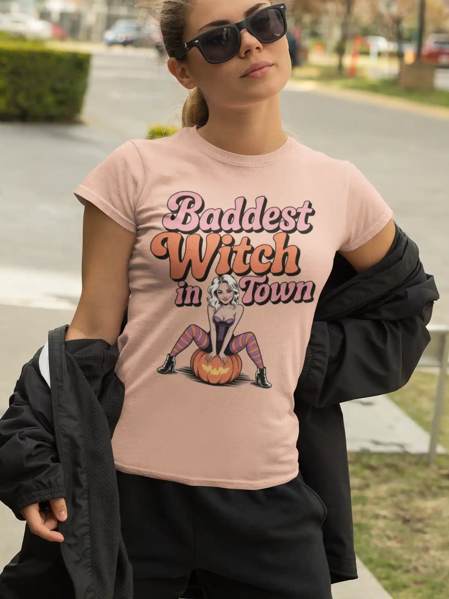 Baddest Witch in Town Retro Halloween Bella+Canvas 3001 T-Shirt – Spooky Cute Fall Tee