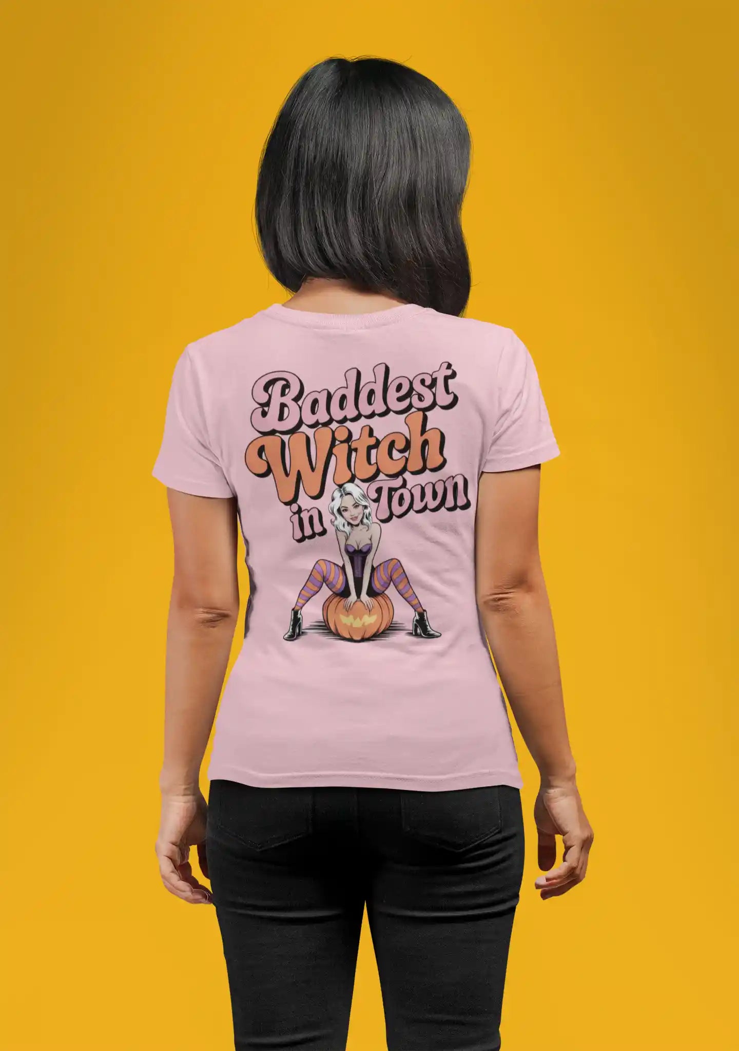 Baddest Witch in Town Retro Halloween Bella+Canvas 3001 T-Shirt – Spooky Cute Fall Tee