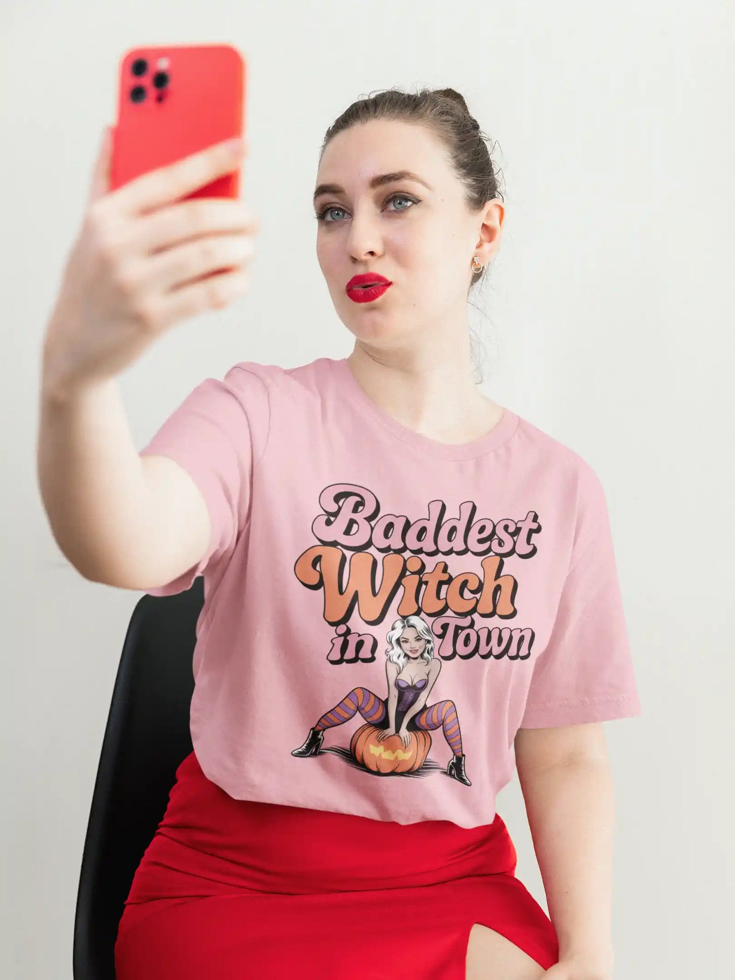 Baddest Witch in Town Retro Halloween Bella+Canvas 3001 T-Shirt – Spooky Cute Fall Tee