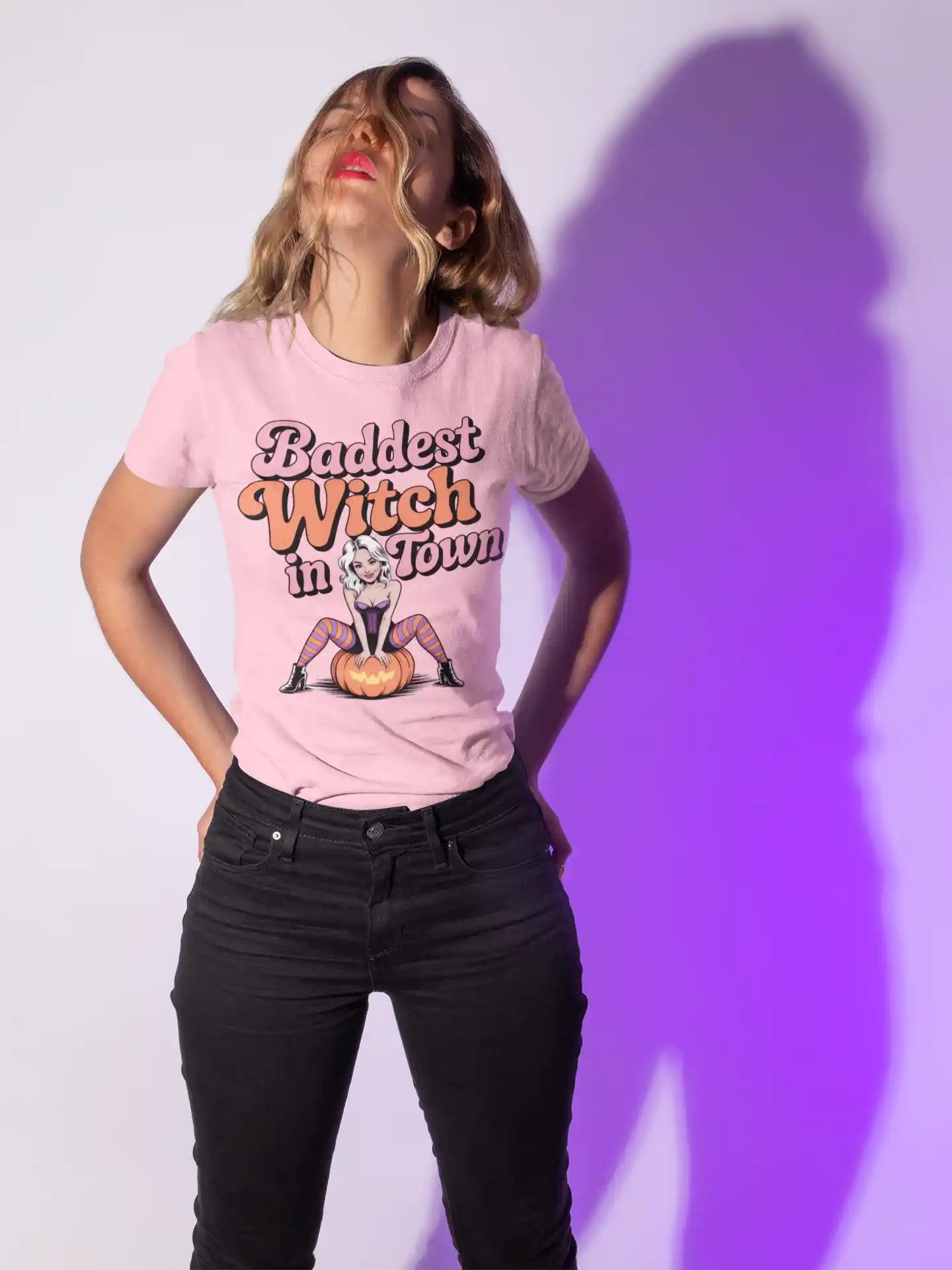 Baddest Witch in Town Retro Halloween Bella+Canvas 3001 T-Shirt – Spooky Cute Fall Tee