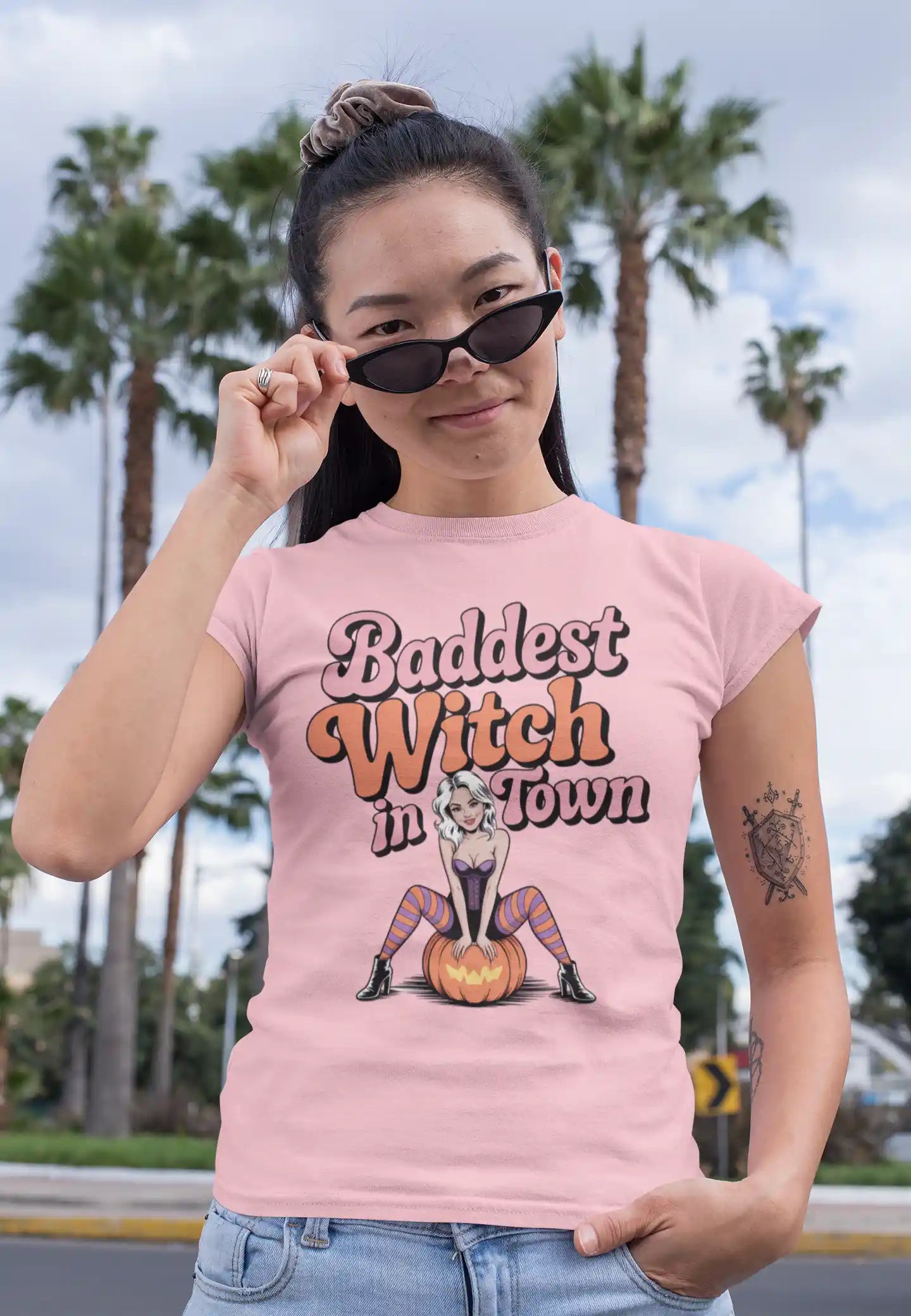 Baddest Witch in Town Retro Halloween Bella+Canvas 3001 T-Shirt – Spooky Cute Fall Tee