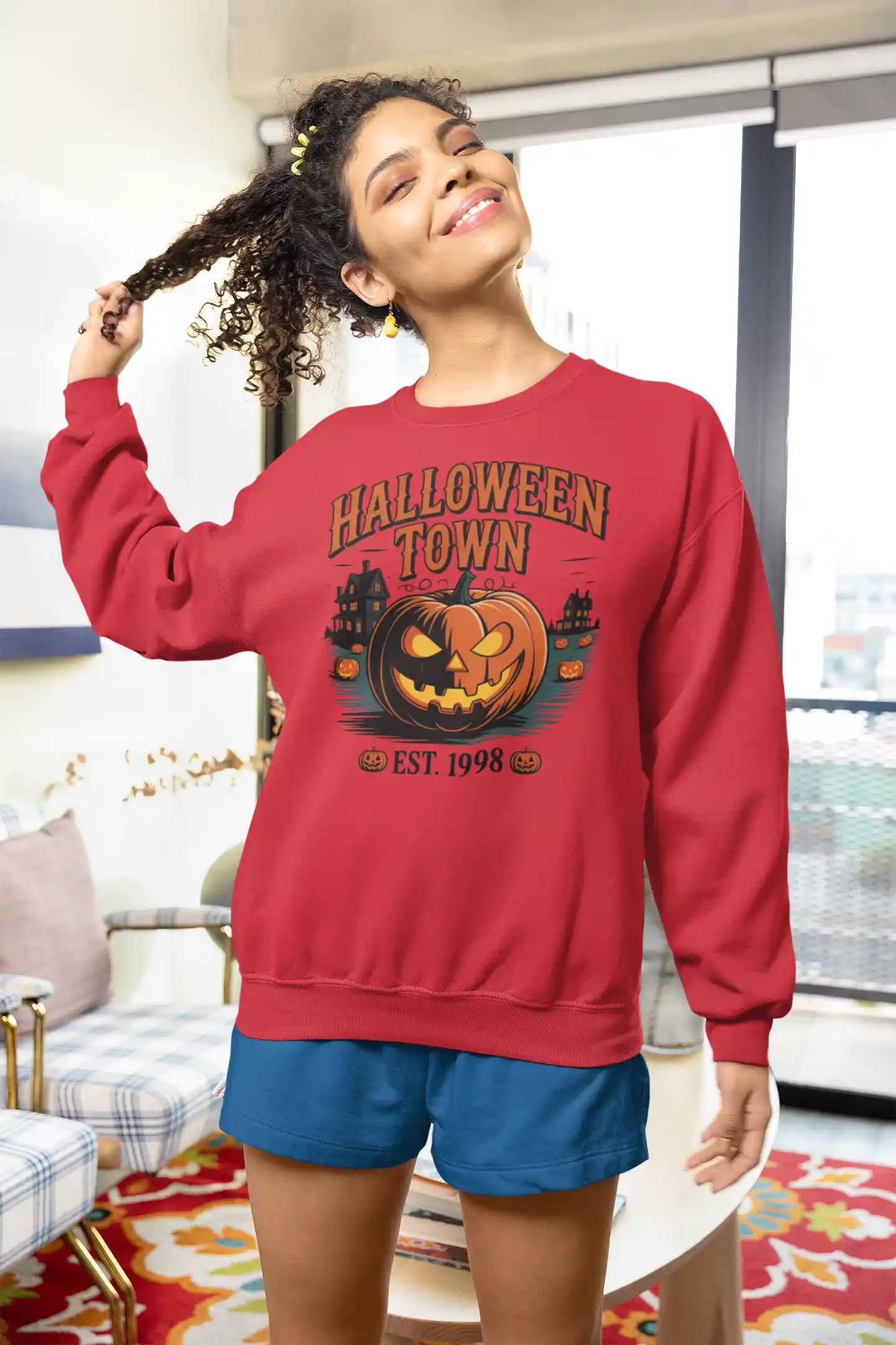 Halloween Town Sweatshirt – Vintage Pumpkin Graphic – Bella Canvas 3501 – Halloween Crewneck – Spooky Season Shirt – Unisex S-3XL