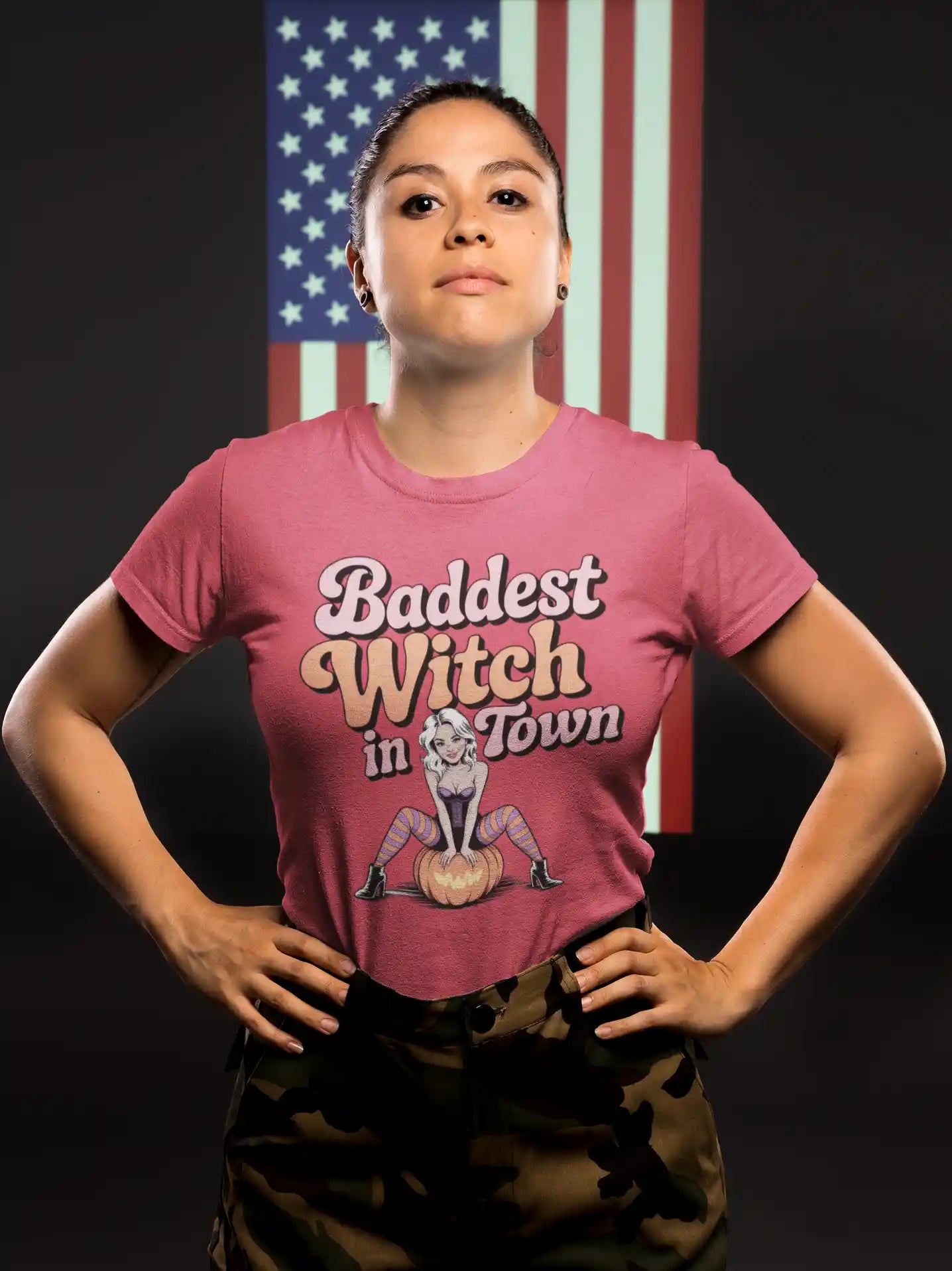 Baddest Witch in Town Retro Halloween Bella+Canvas 3001 T-Shirt – Spooky Cute Fall Tee