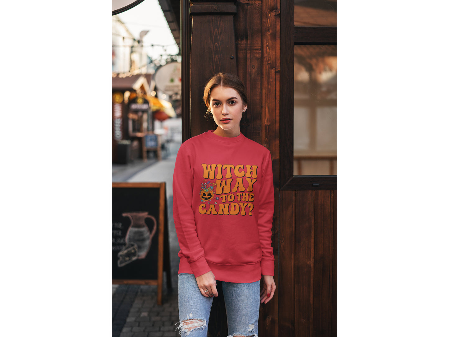 Witch Way to the Candy Halloween Sweatshirt – Bella+Canvas 3501 Unisex Pullover – Spooky Funny Fall Sweater (S–3XL, Multiple Colors)